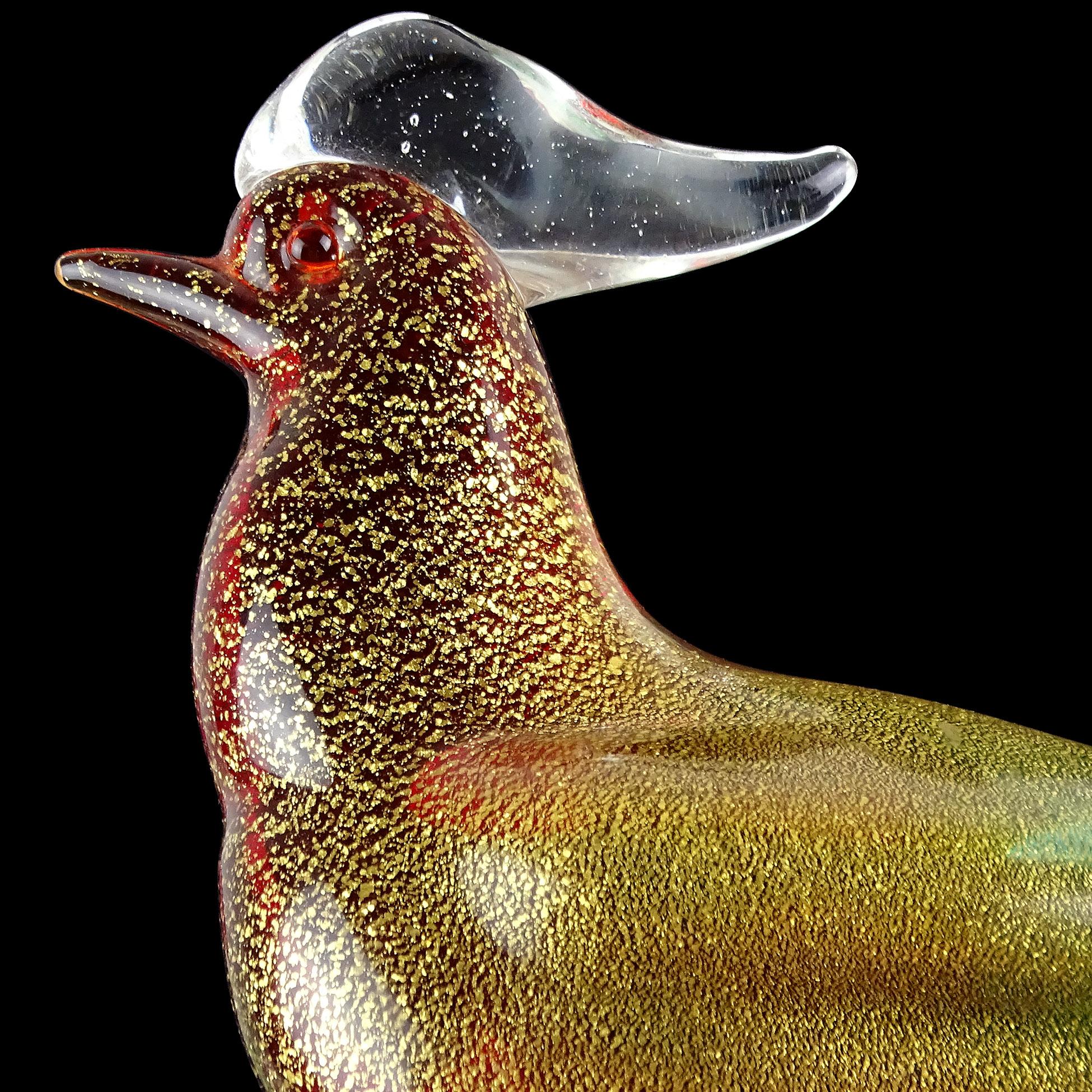 Vetro Murano Glass Sommerso Red Green Gold Flecks Uccello in vetro artistico italiano Seguso in vendita
