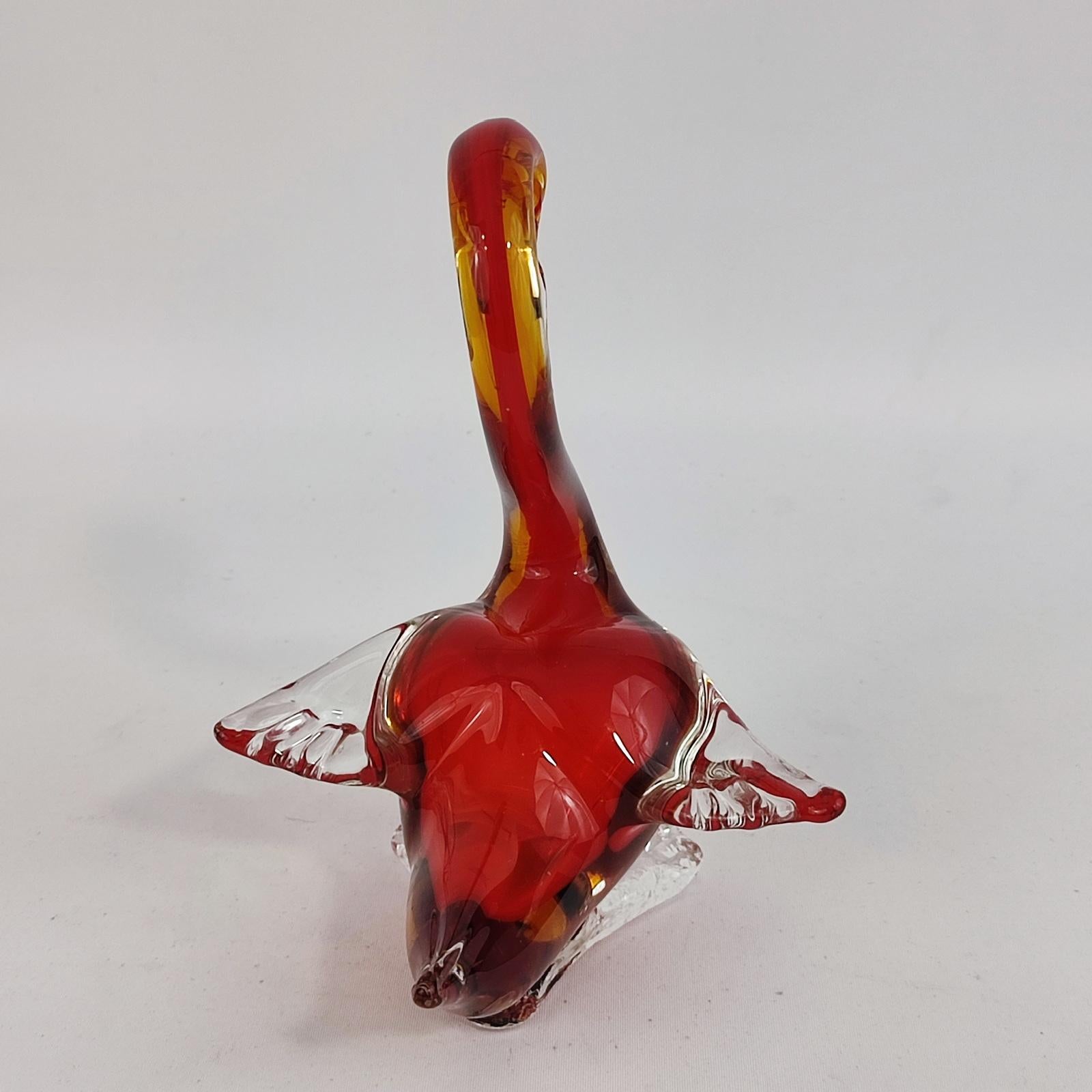 Seguso Murano Sommerso Red Orange Italian Art Glass Swan Bird Sculpture 4