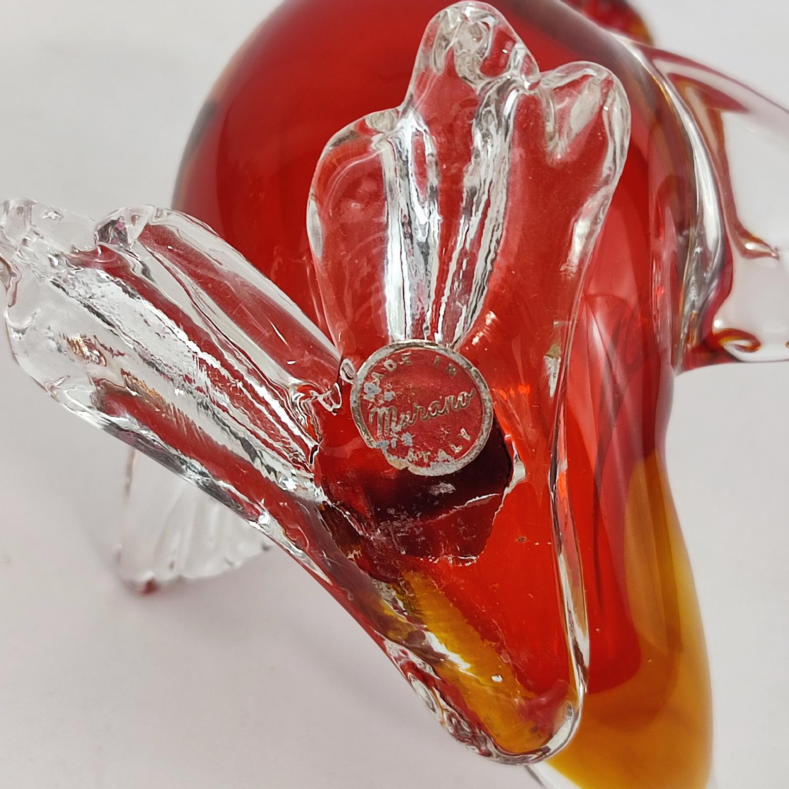 Seguso Murano Sommerso Red Orange Italian Art Glass Swan Bird Sculpture 5