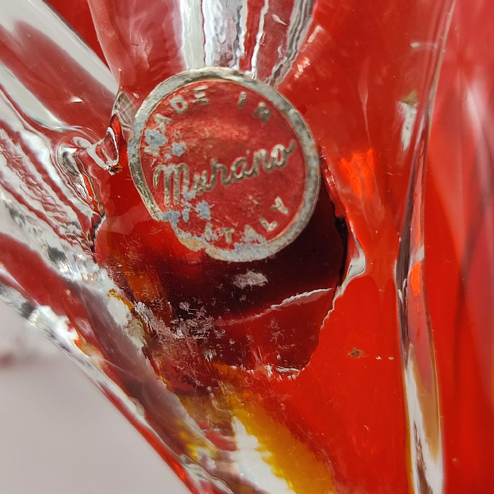 Seguso Murano Sommerso Red Orange Italian Art Glass Swan Bird Sculpture 6