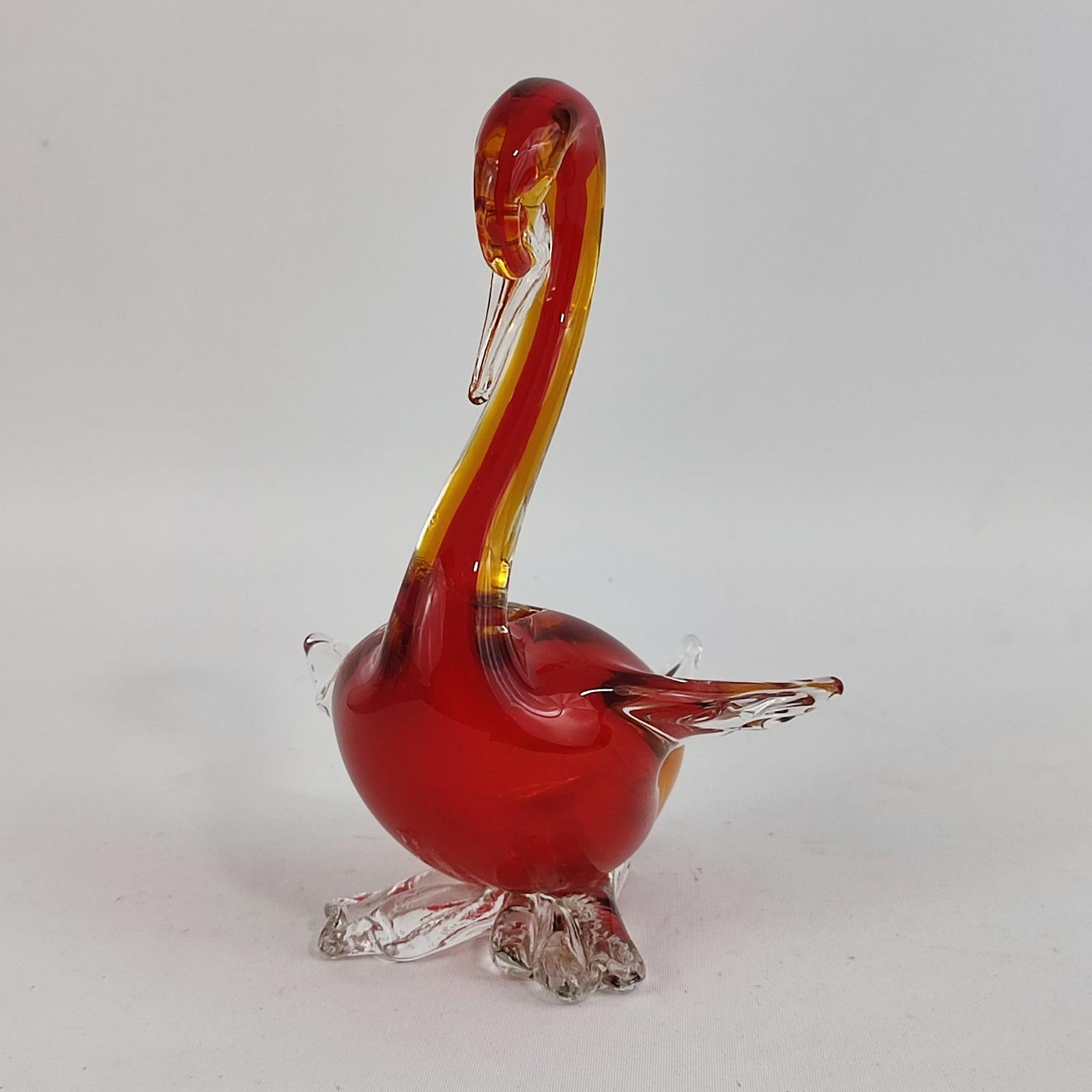 Hand-Crafted Seguso Murano Sommerso Red Orange Italian Art Glass Swan Bird Sculpture