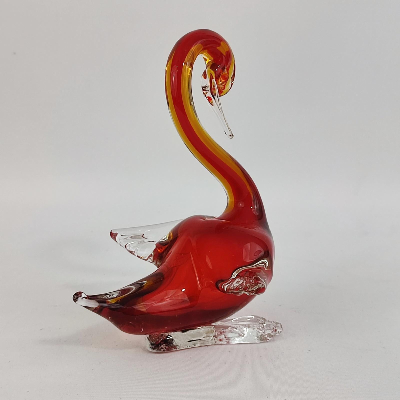 Mid-20th Century Seguso Murano Sommerso Red Orange Italian Art Glass Swan Bird Sculpture