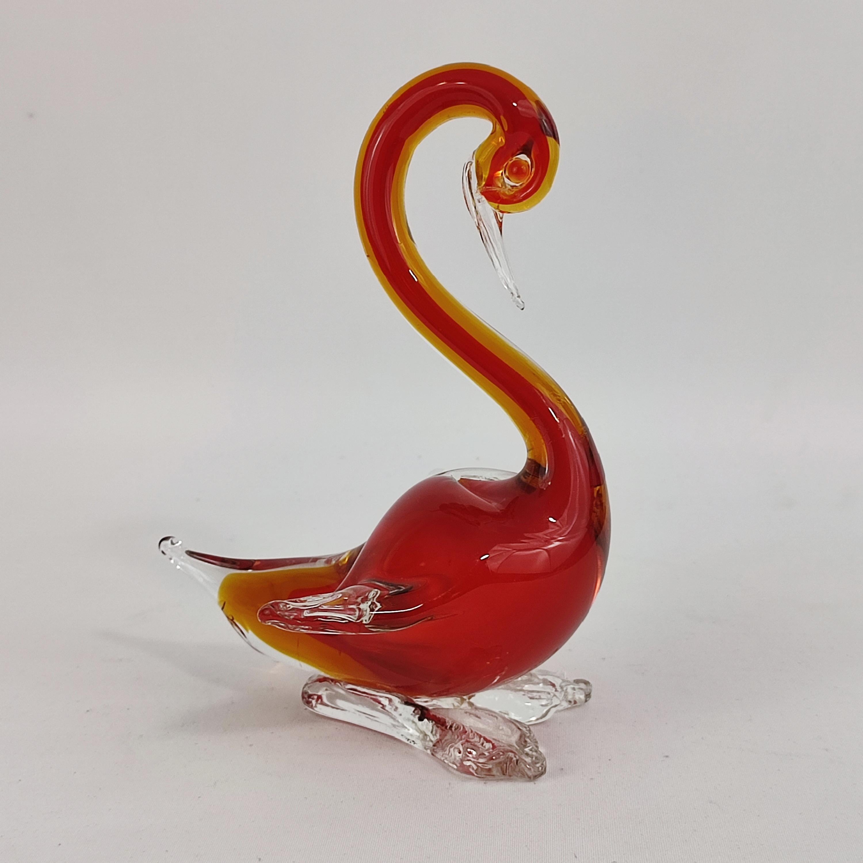 Seguso Murano Sommerso Red Orange Italian Art Glass Swan Bird Sculpture 1