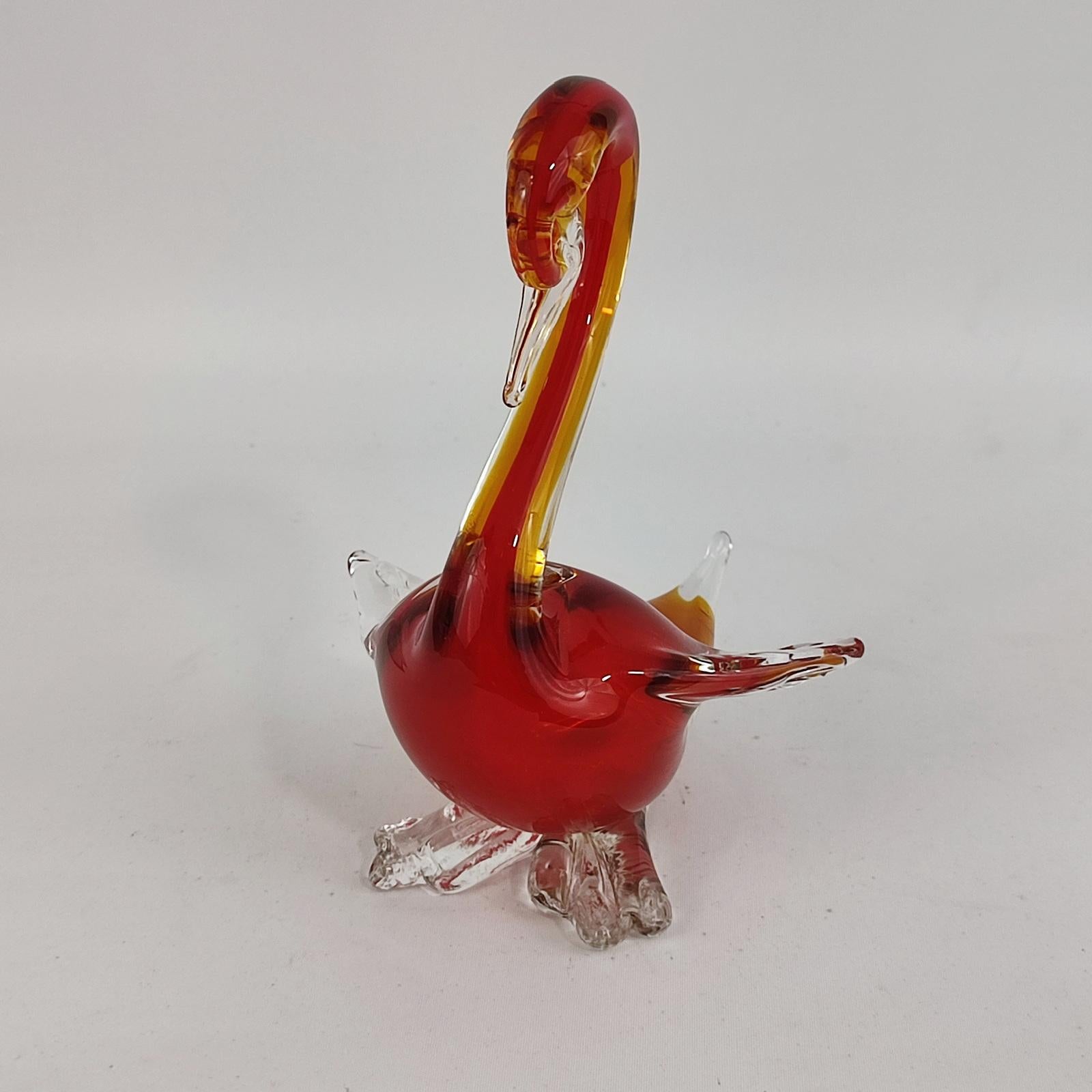 Seguso Murano Sommerso Red Orange Italian Art Glass Swan Bird Sculpture 2