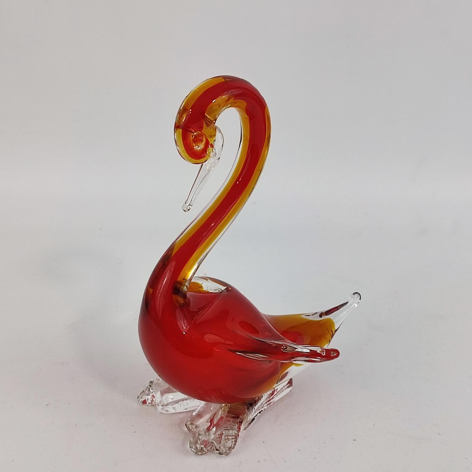 Seguso Murano Sommerso Red Orange Italian Art Glass Swan Bird Sculpture 3
