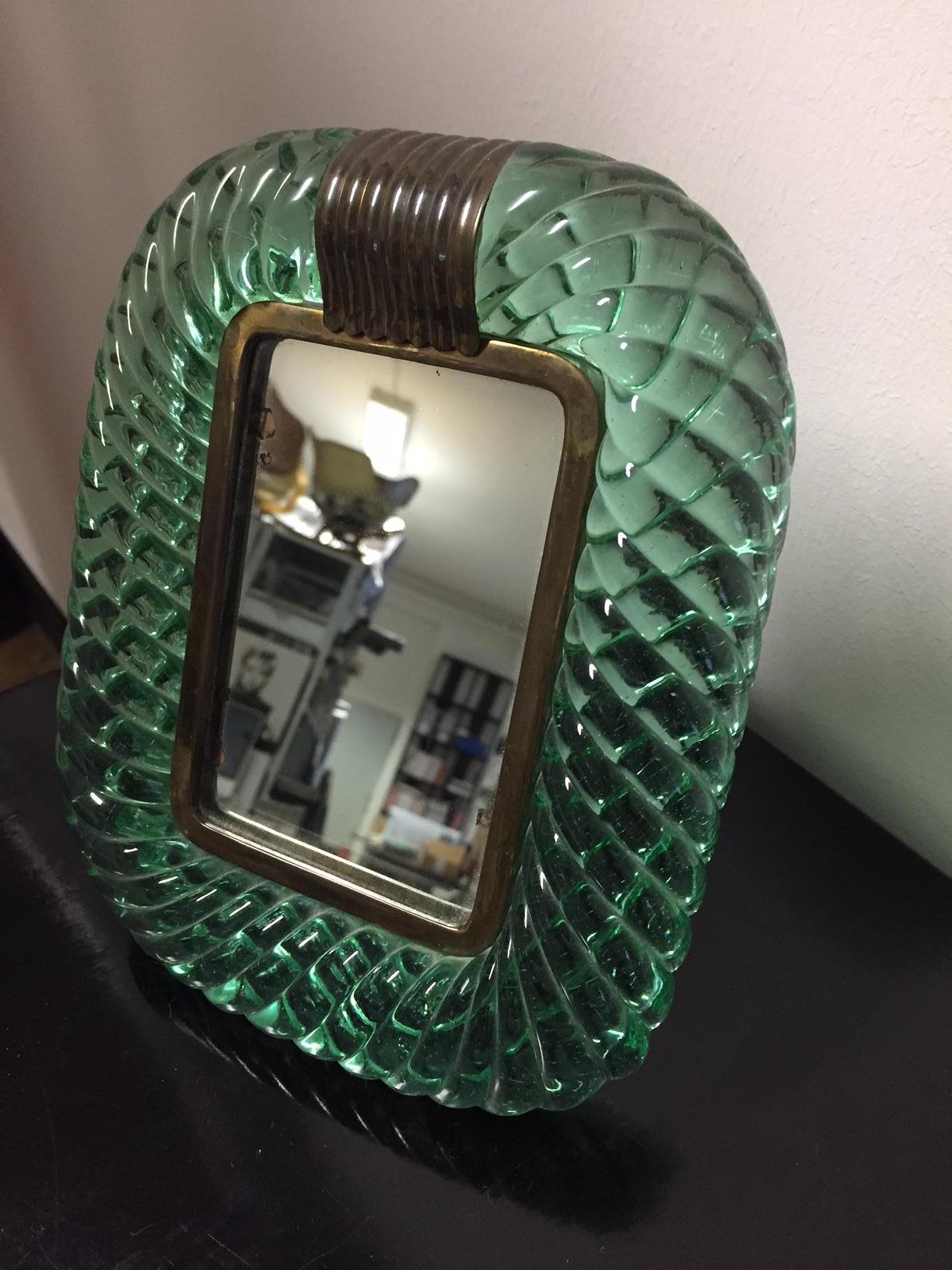 Italian Seguso Murano Table Mirror or Picture Frame Color Emerald Green