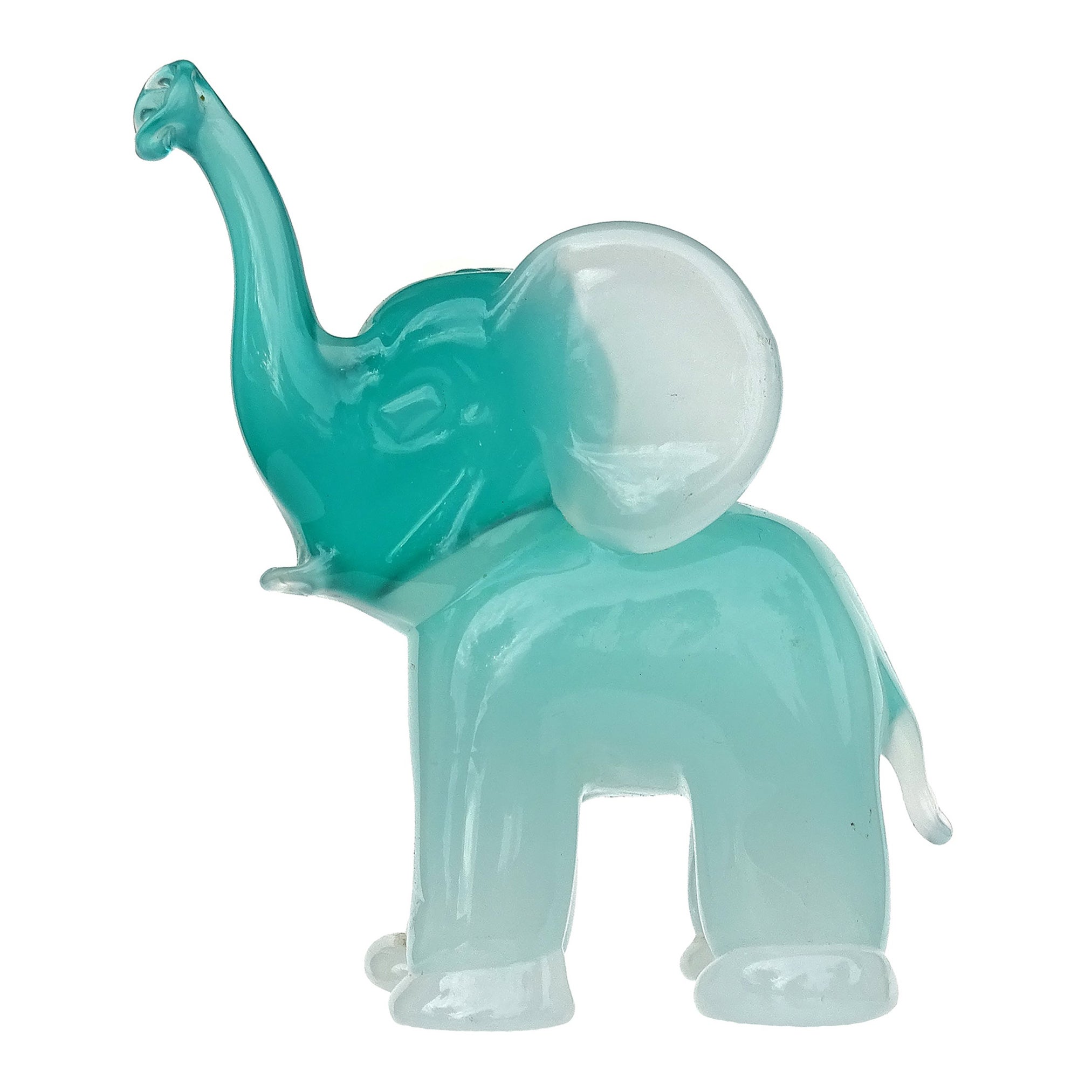 Seguso Murano Blanc Opale Albastro Verre d'Art Italien Sculpture Bébé Eléphant en vente