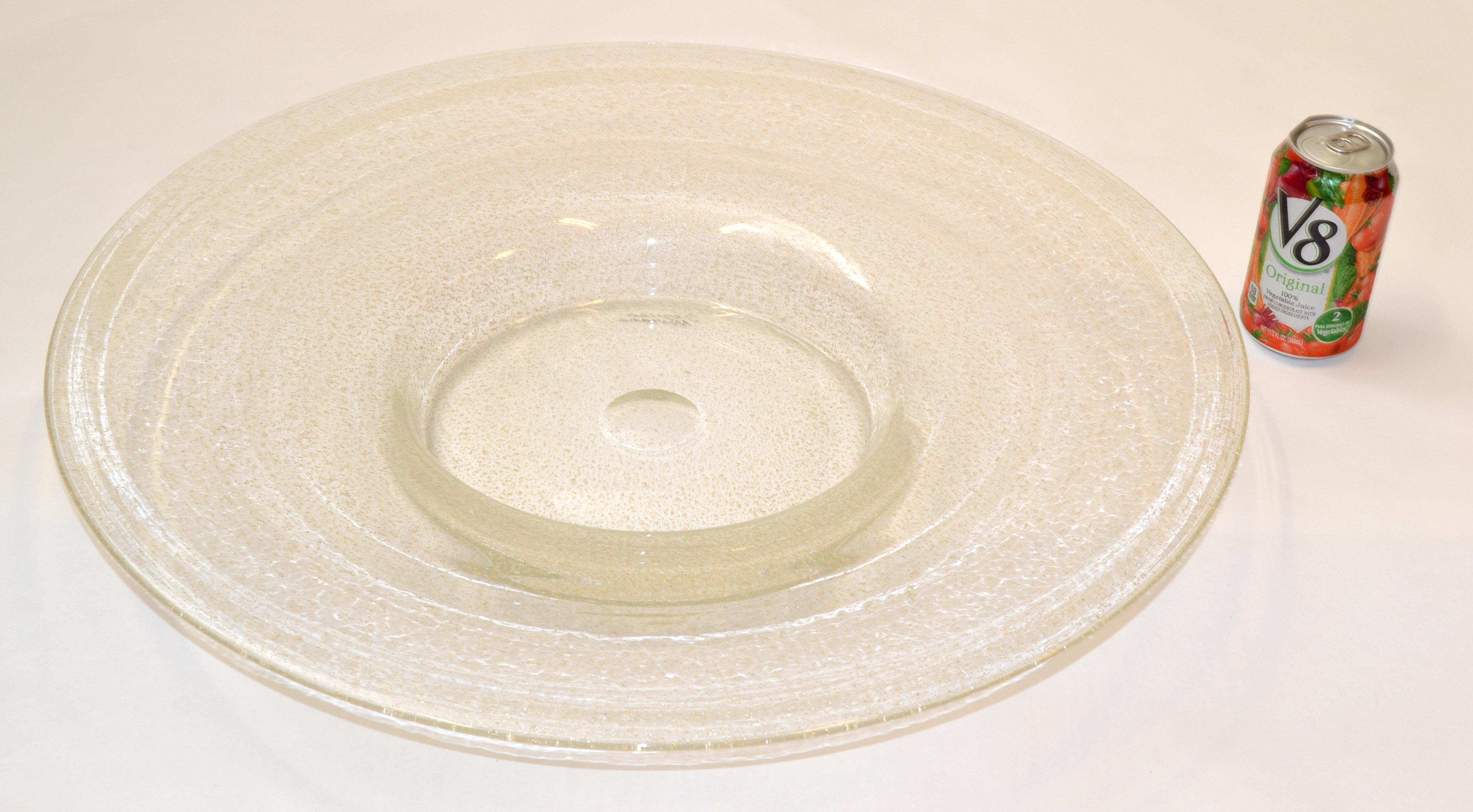 Seguso Murano Transparent & Gold Dust Flecks Centerpiece Bowl Platter Italy 1980 For Sale 2