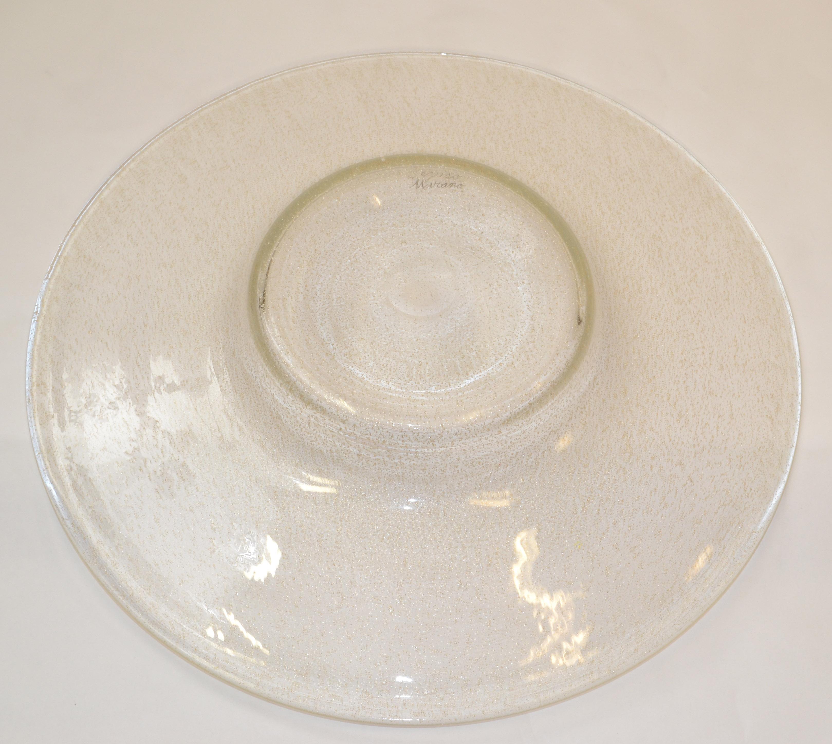 Seguso Murano Transparent & Gold Dust Flecks Centerpiece Bowl Platter Italy 1980 For Sale 3