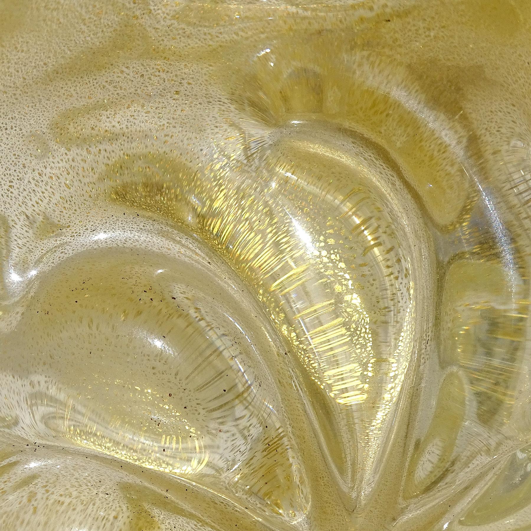 Art Deco Seguso Murano Vintage Gold Flecks Flower Design Italian Art Glass Perfume Bottle