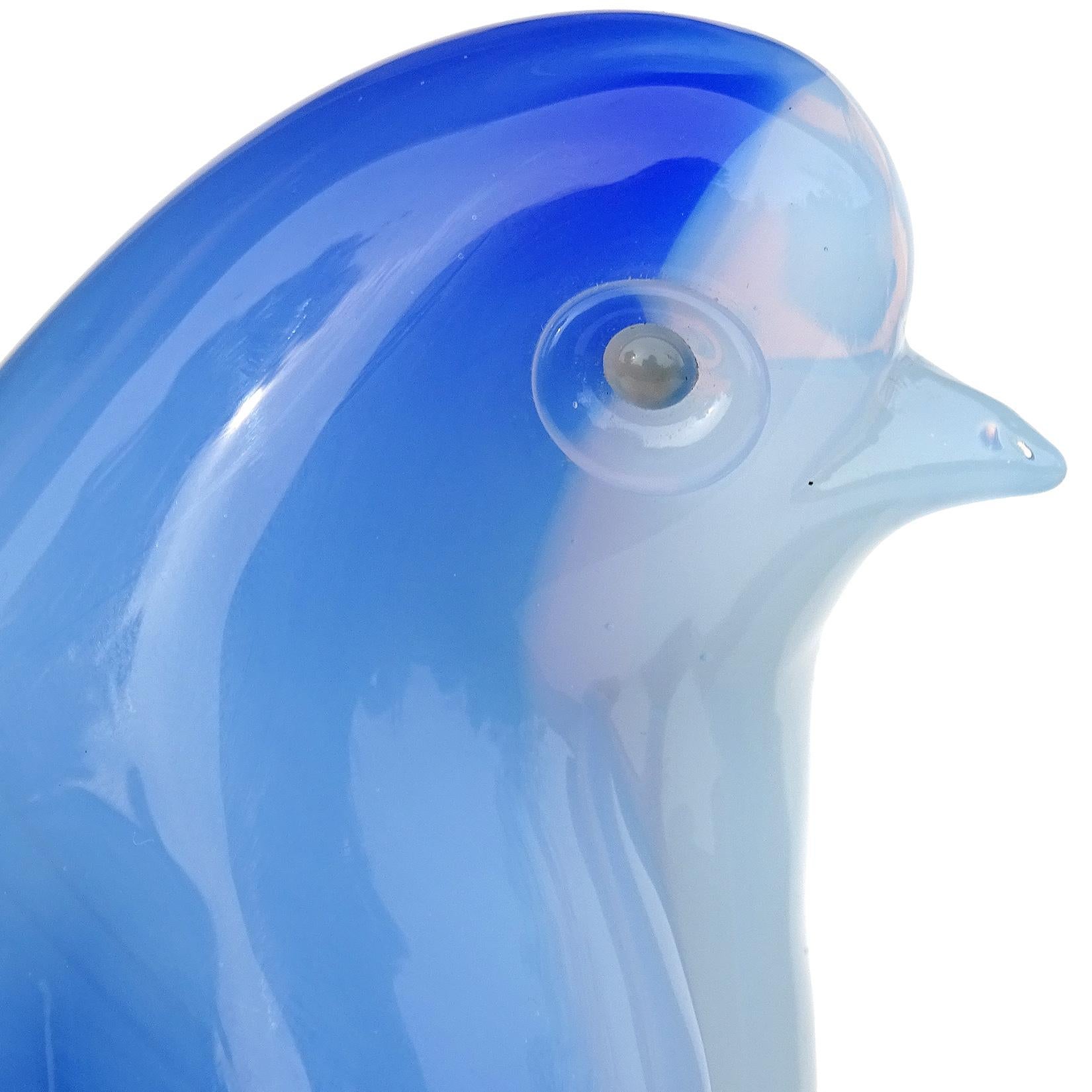 Hand-Crafted Seguso Murano Vintage Opal White Blue Italian Art Glass Bird Figurine Sculpture