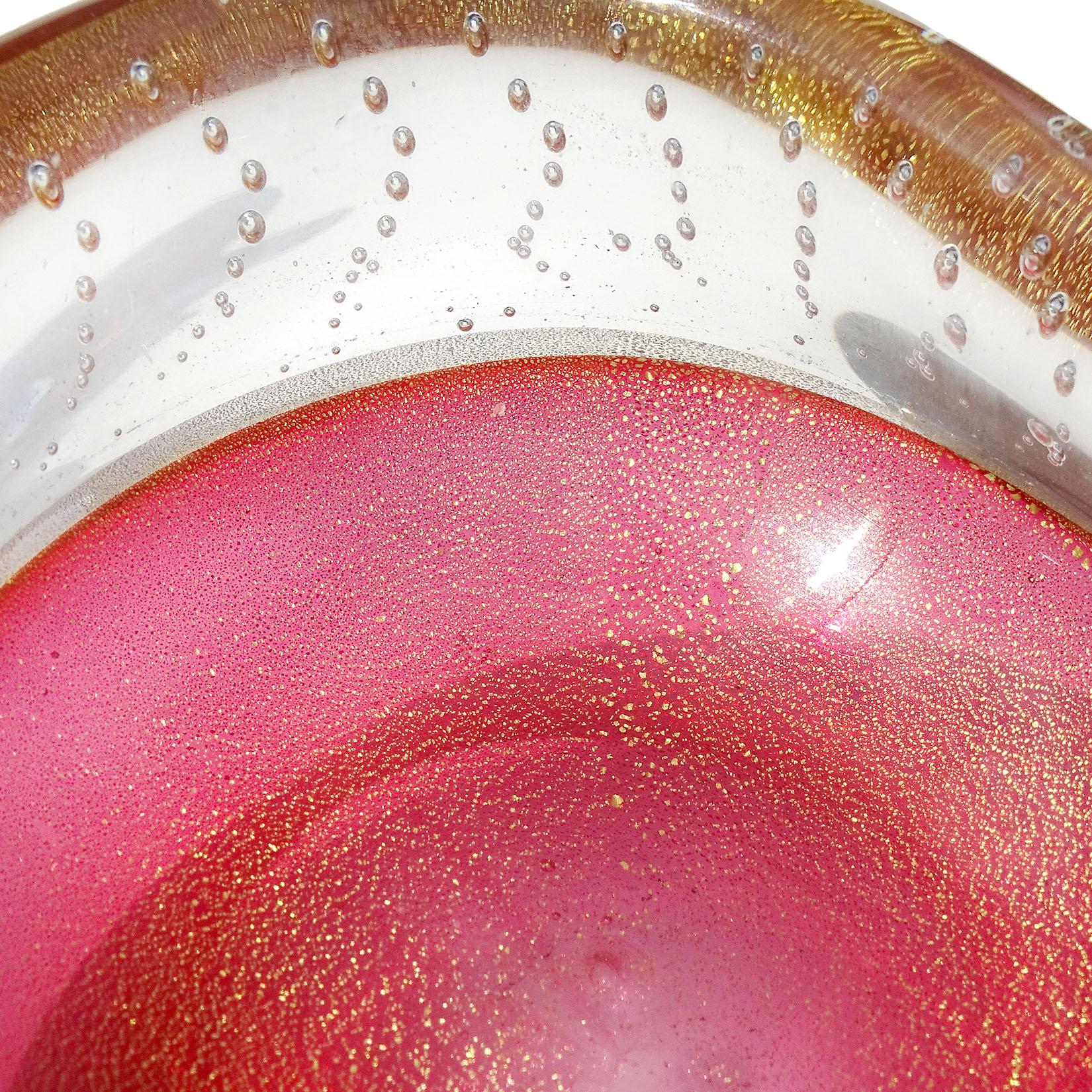 Italienische Schale aus Incalmo-Kunstglas von Seguso Murano in Rosa mit Goldflecken am Rand (Handgefertigt) im Angebot