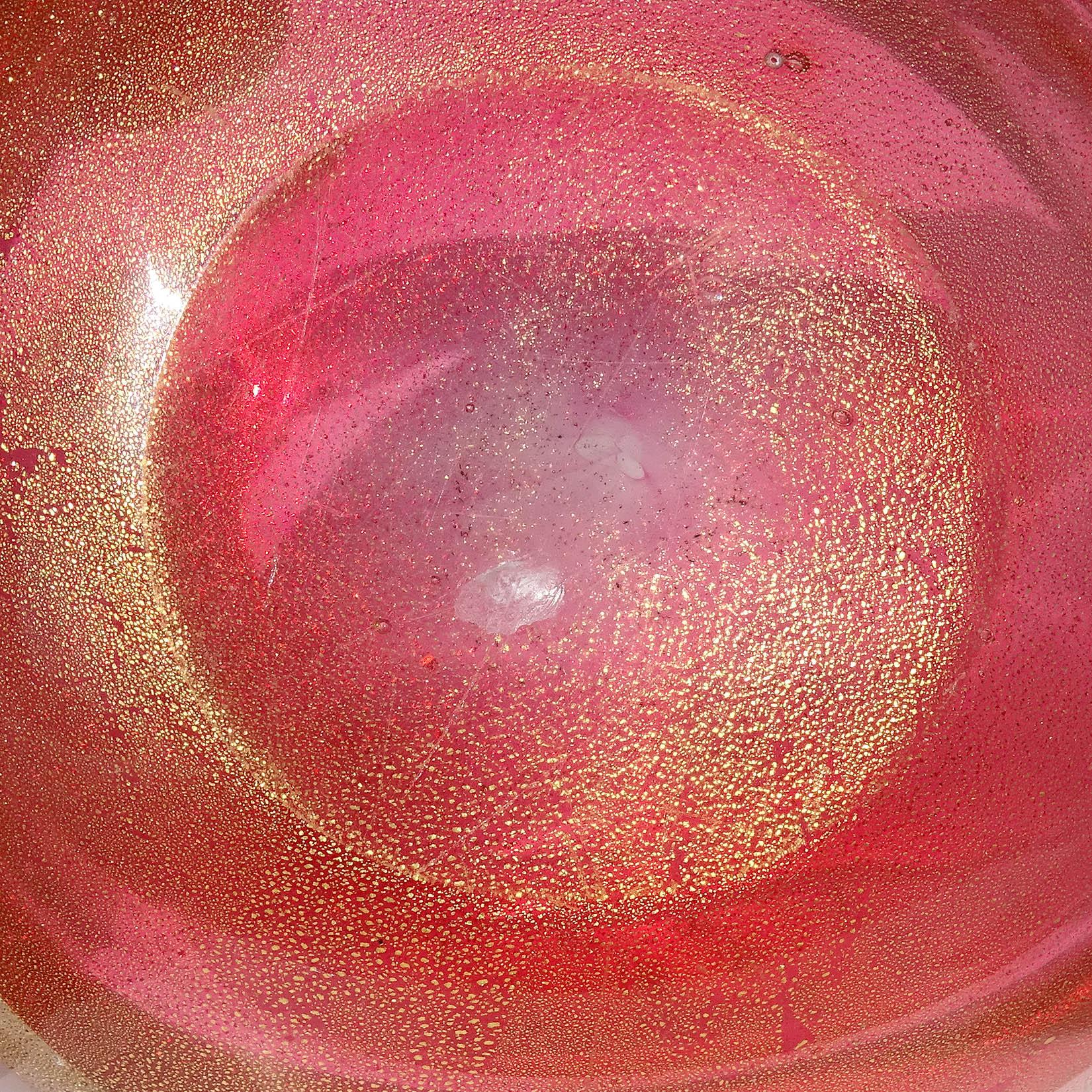 Seguso Murano Vintage Pink Gold Flecks Incalmo Bubble Rim Italian Art Glass Bowl For Sale 3