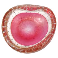 Bol en verre d'art italien Seguso Murano vintage rose moucheté d'or et de bulles Incalmo