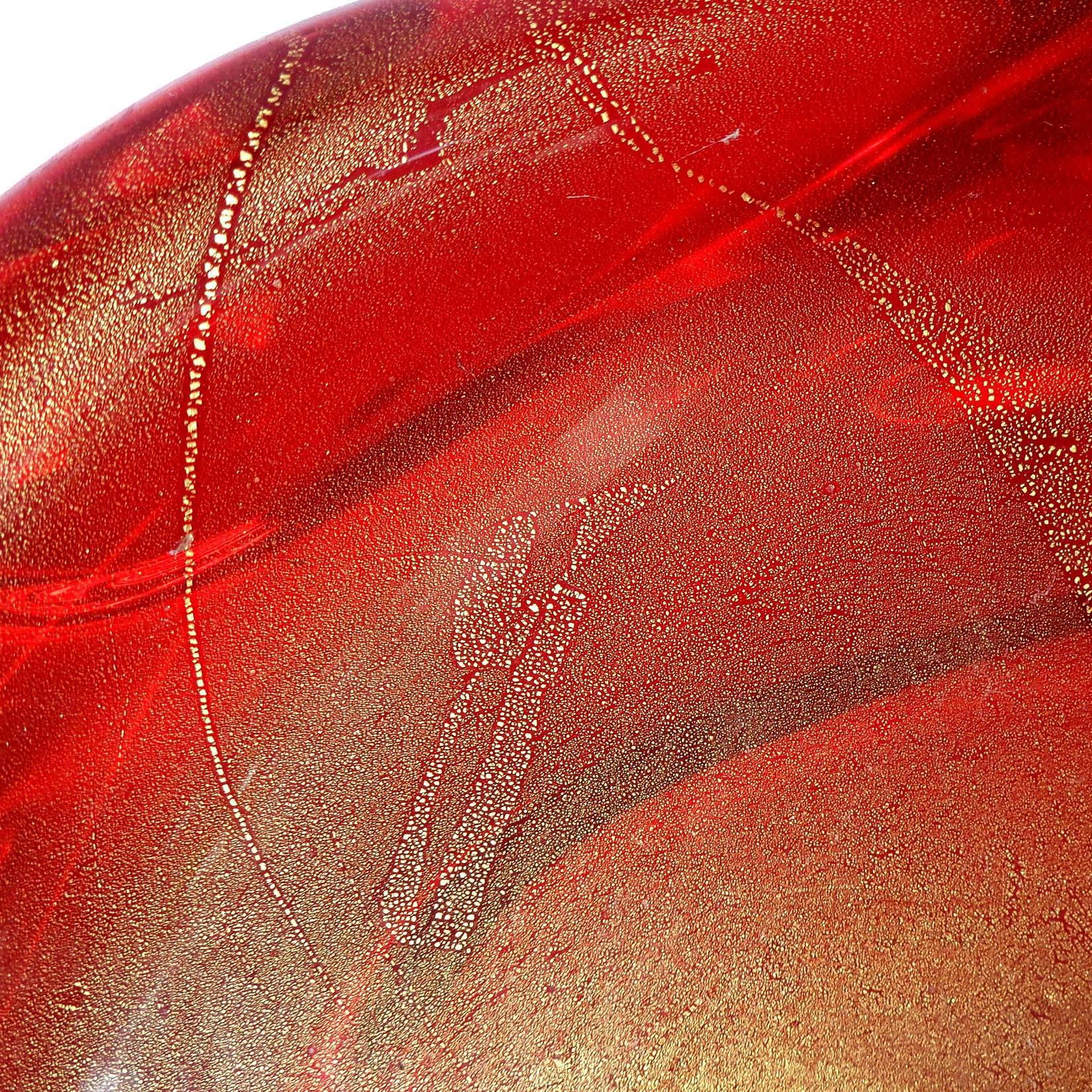 Mid-Century Modern Seguso Murano Vintage Red Gold Flecks Italian Art Glass Decorative Bowl Set