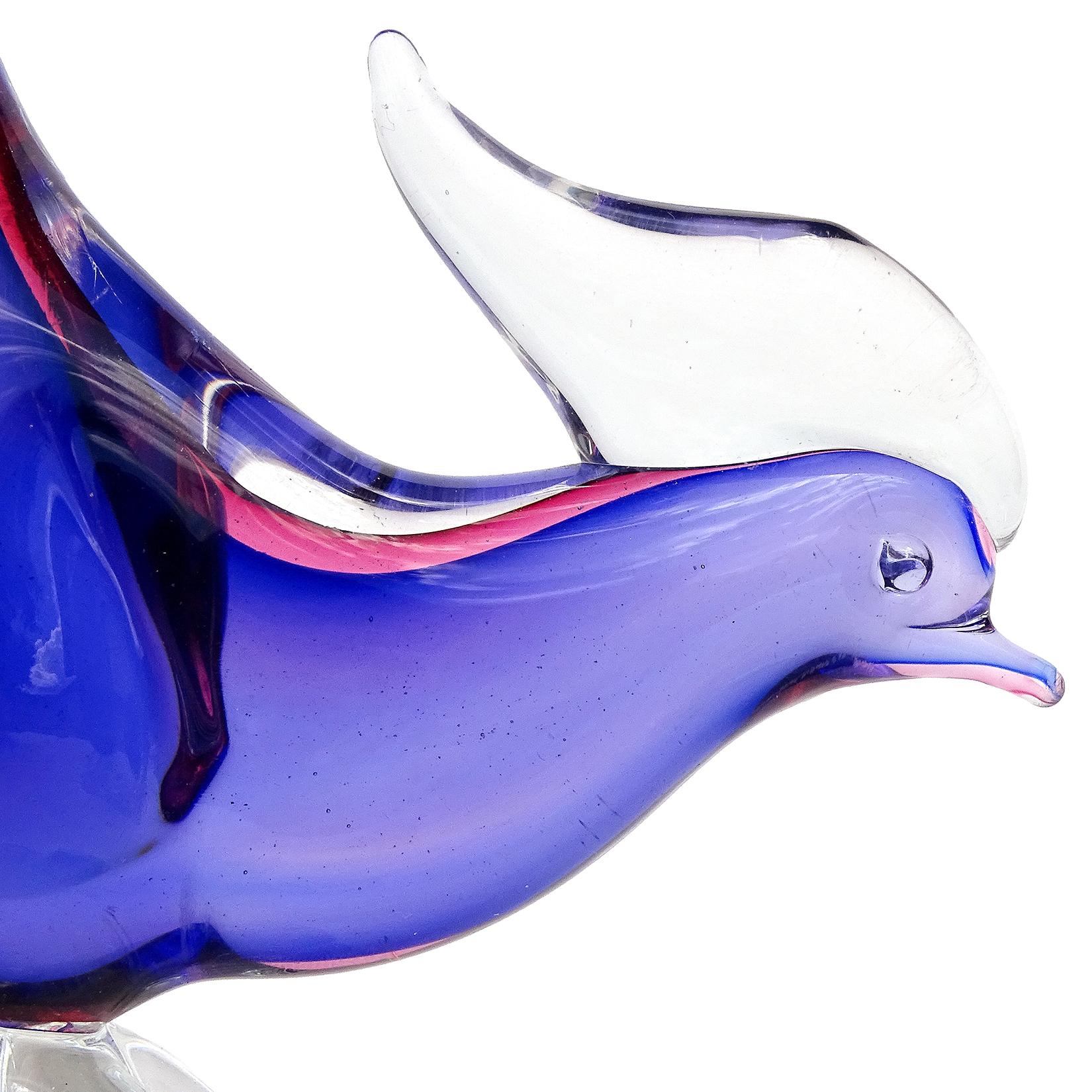 Mid-Century Modern Seguso Murano Vintage Sommerso Blue Rubino Italian Art Glass Bird Sculptures