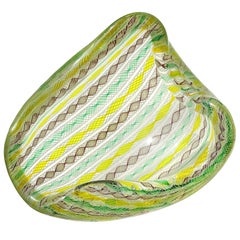 Seguso Murano Yellow Green Purple White Twisting Ribbons Italian Art Glass Bowl