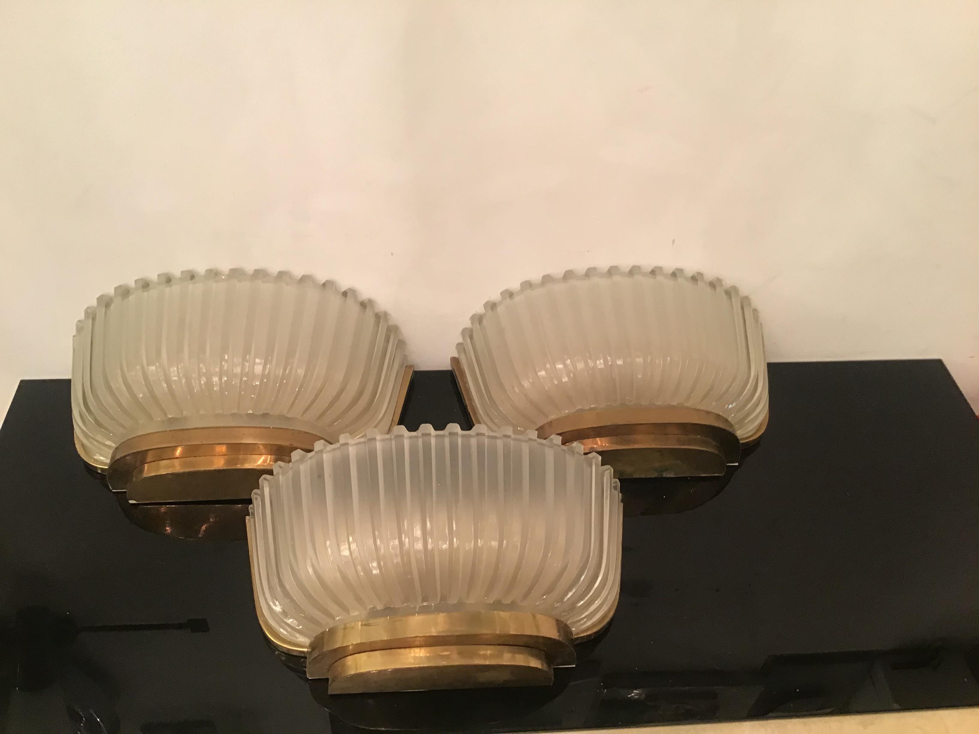 Art Deco Seguso n. 5 Sconces Brass Glass, 1930, Italy For Sale