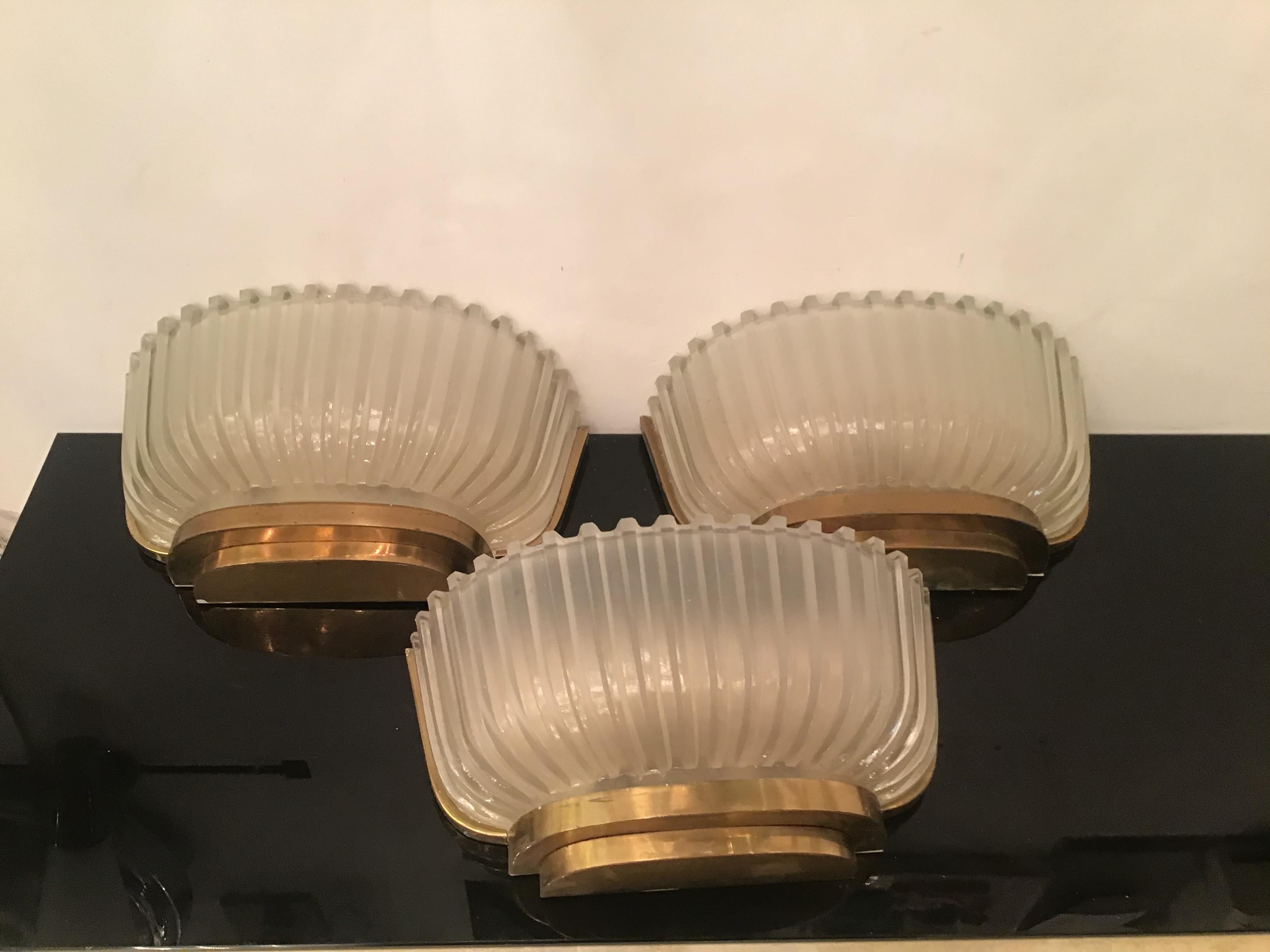 Seguso n. 5 Sconces Brass Glass, 1930, Italy In Excellent Condition For Sale In Milano, IT