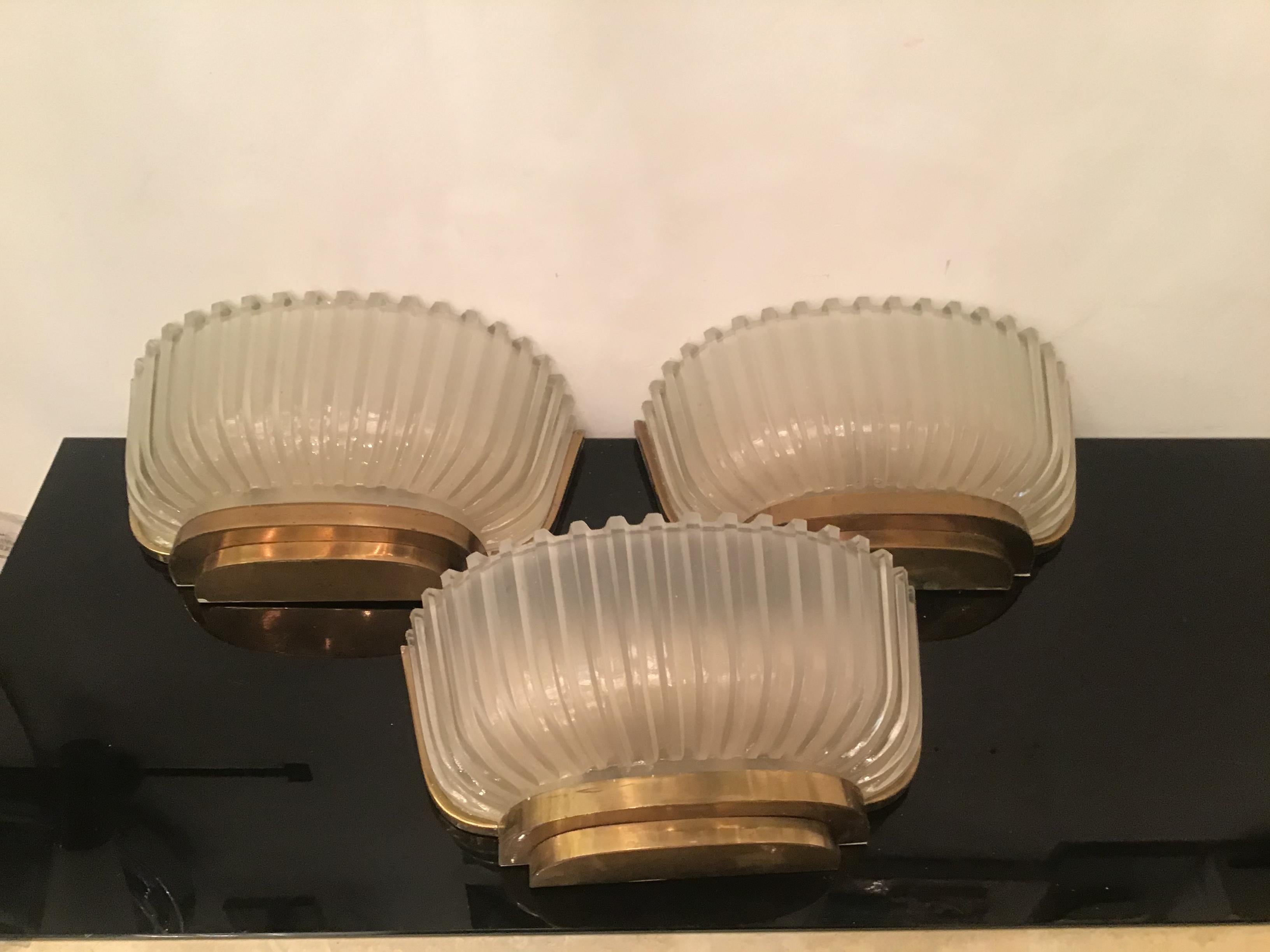 20th Century Seguso n. 5 Sconces Brass Glass, 1930, Italy For Sale