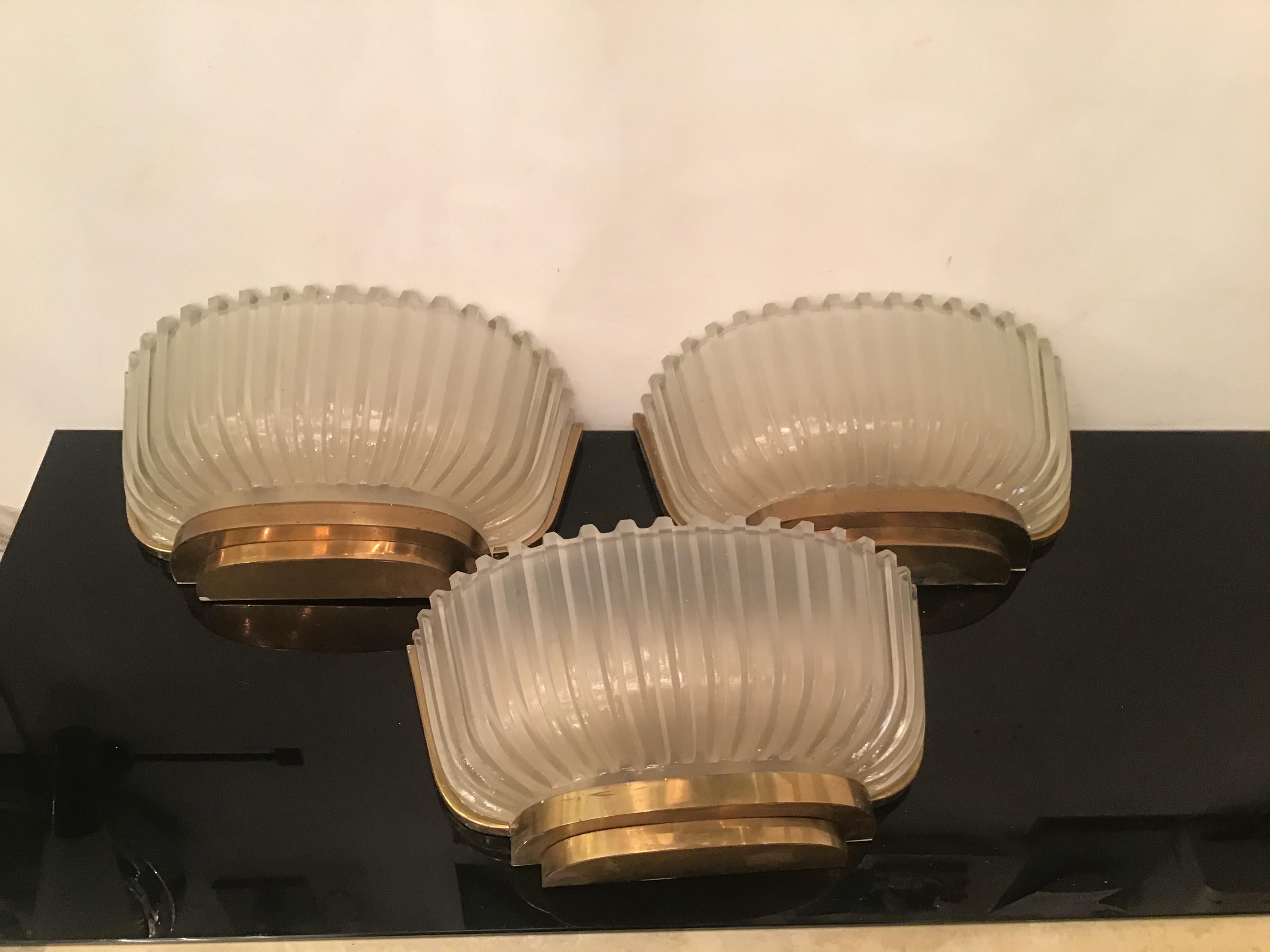 Seguso n. 5 Sconces Brass Glass, 1930, Italy For Sale 1
