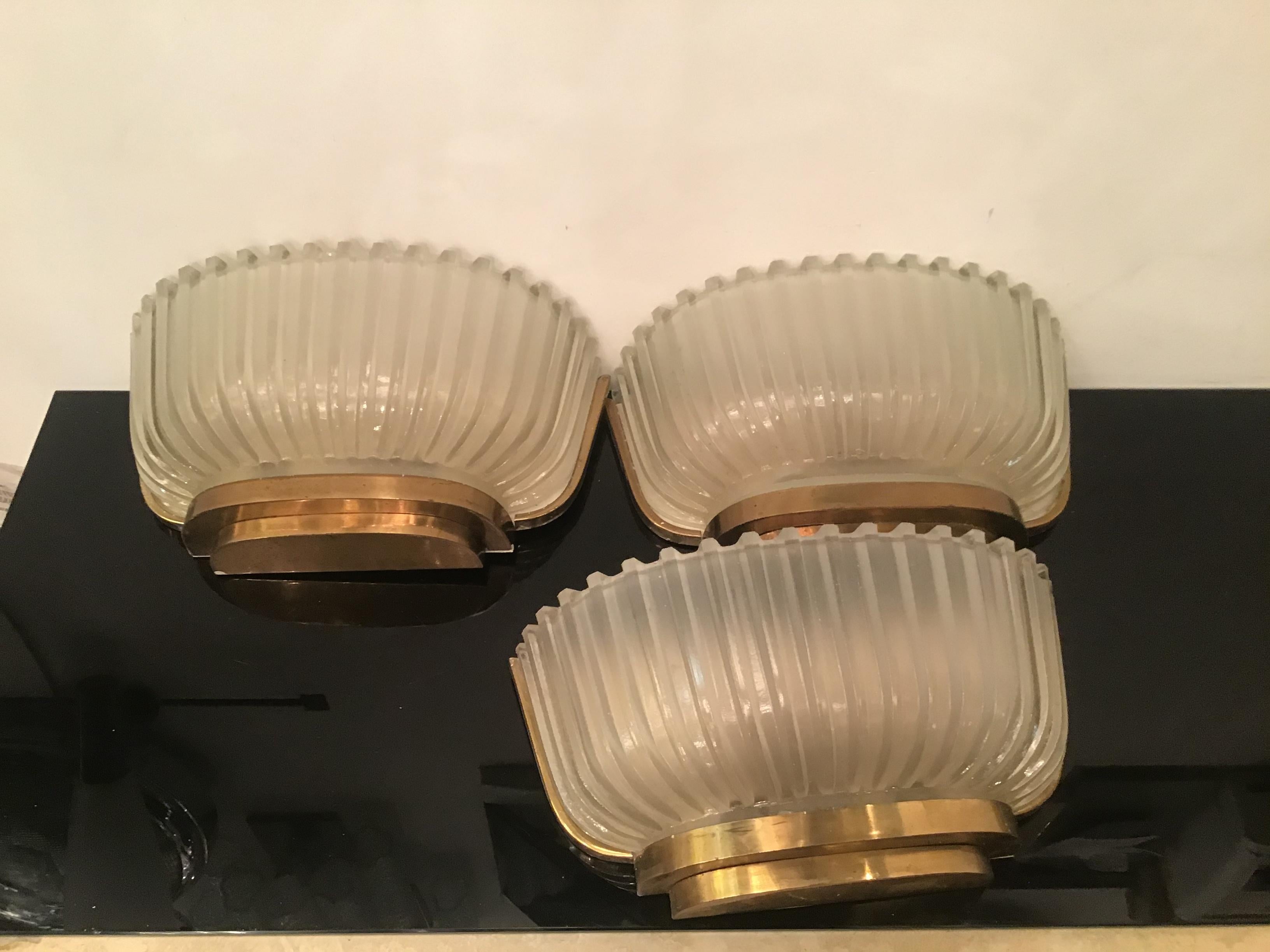 Seguso n. 5 Sconces Brass Glass, 1930, Italy For Sale 2