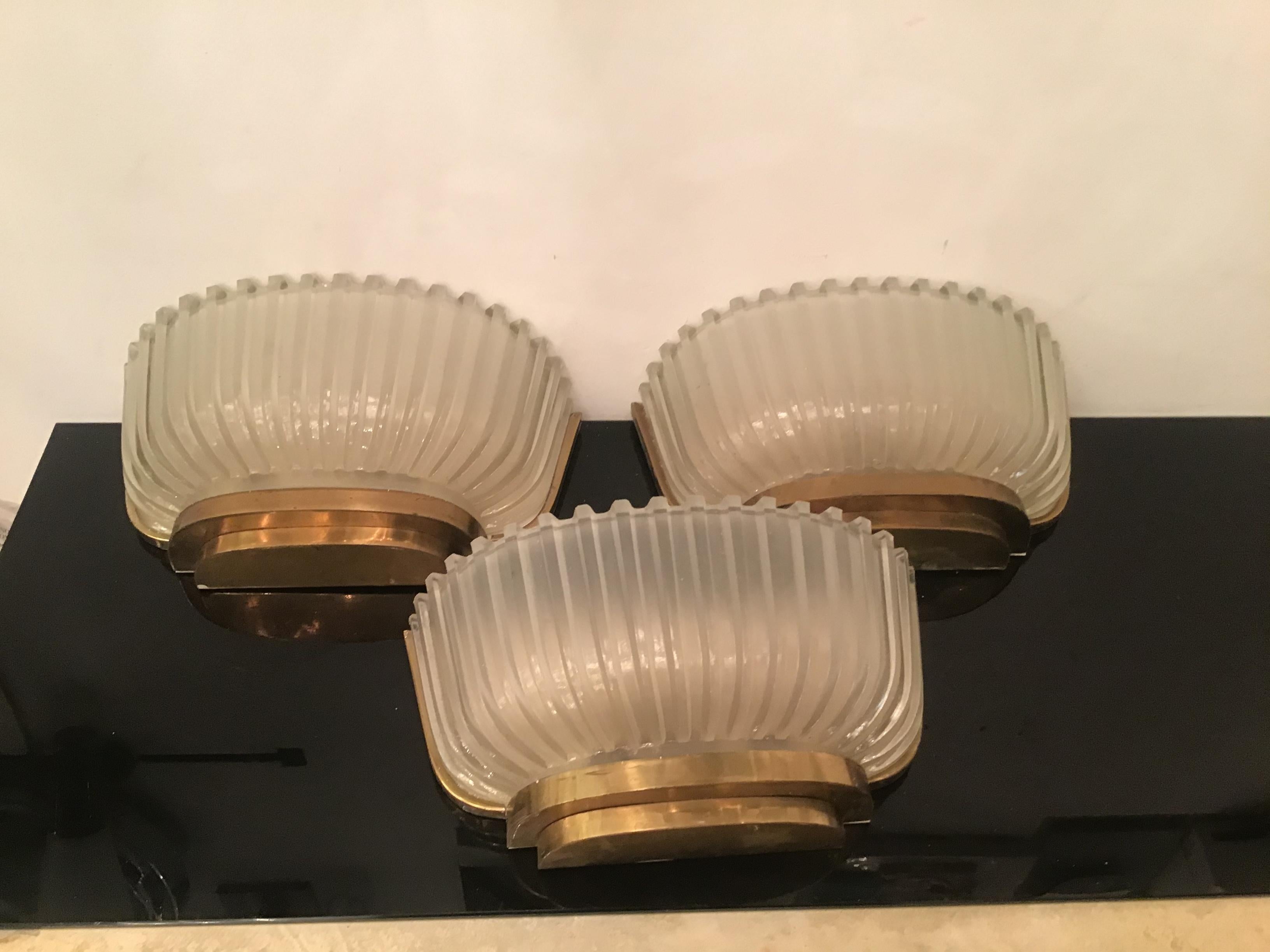 Seguso n. 5 Sconces Brass Glass, 1930, Italy For Sale 3