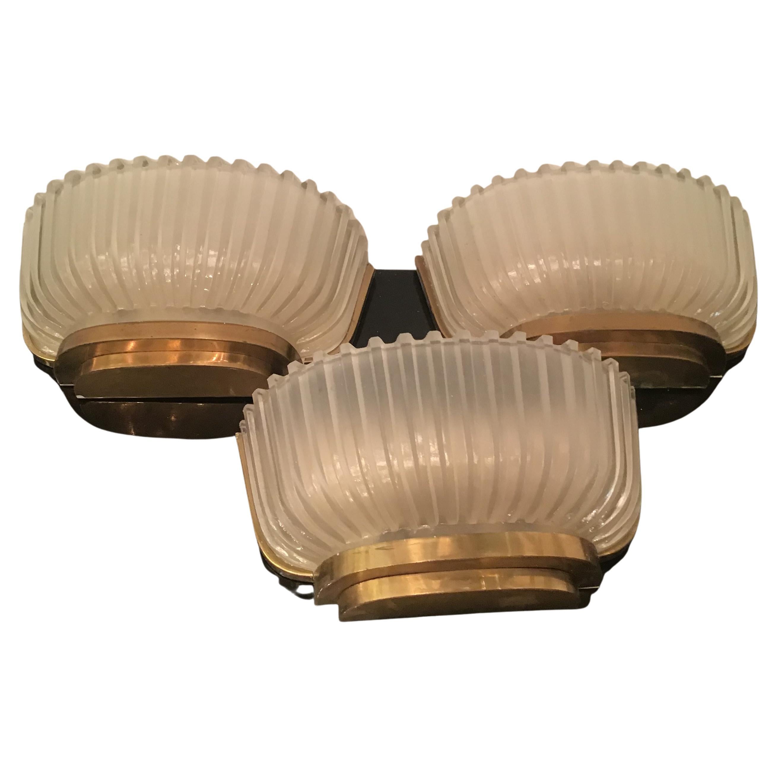 Seguso n. 5 Sconces Brass Glass, 1930, Italy For Sale