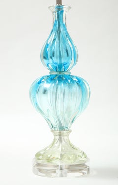 Seguso Ocean Blue, Clear Murano Lamps