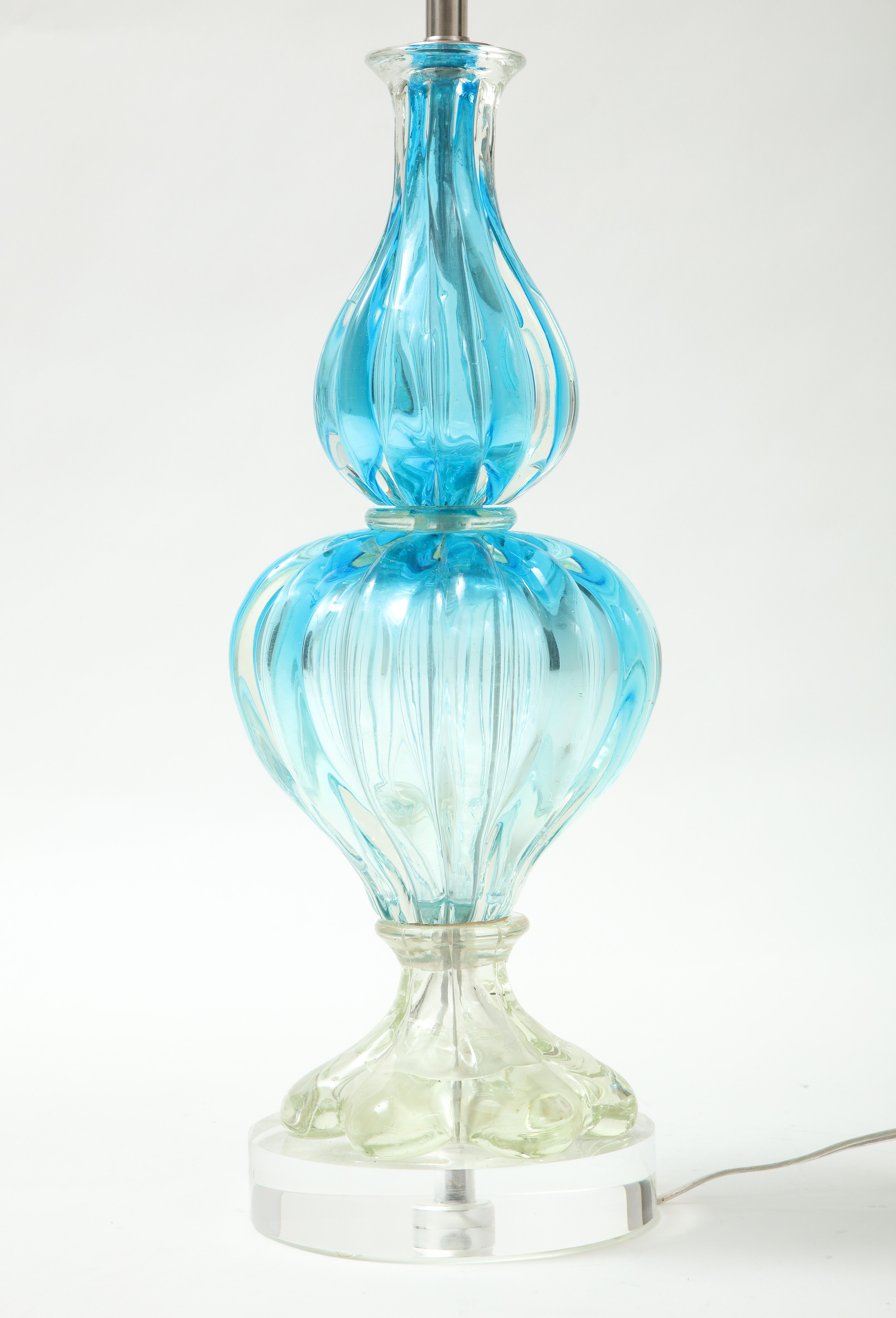 Mid-Century Modern Seguso Ocean Blue, Clear Murano Lamps For Sale