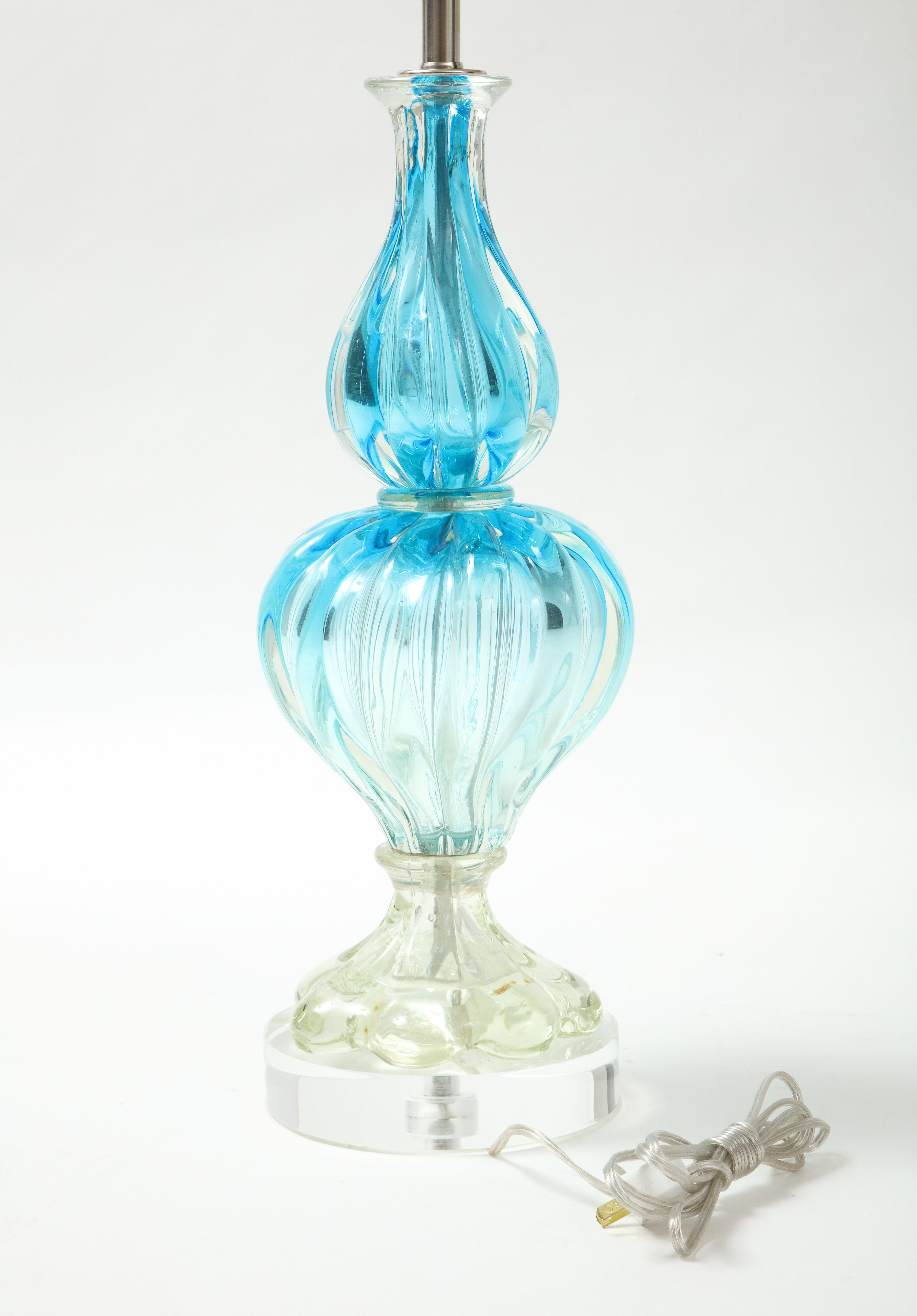 Italian Seguso Ocean Blue, Clear Murano Lamps For Sale