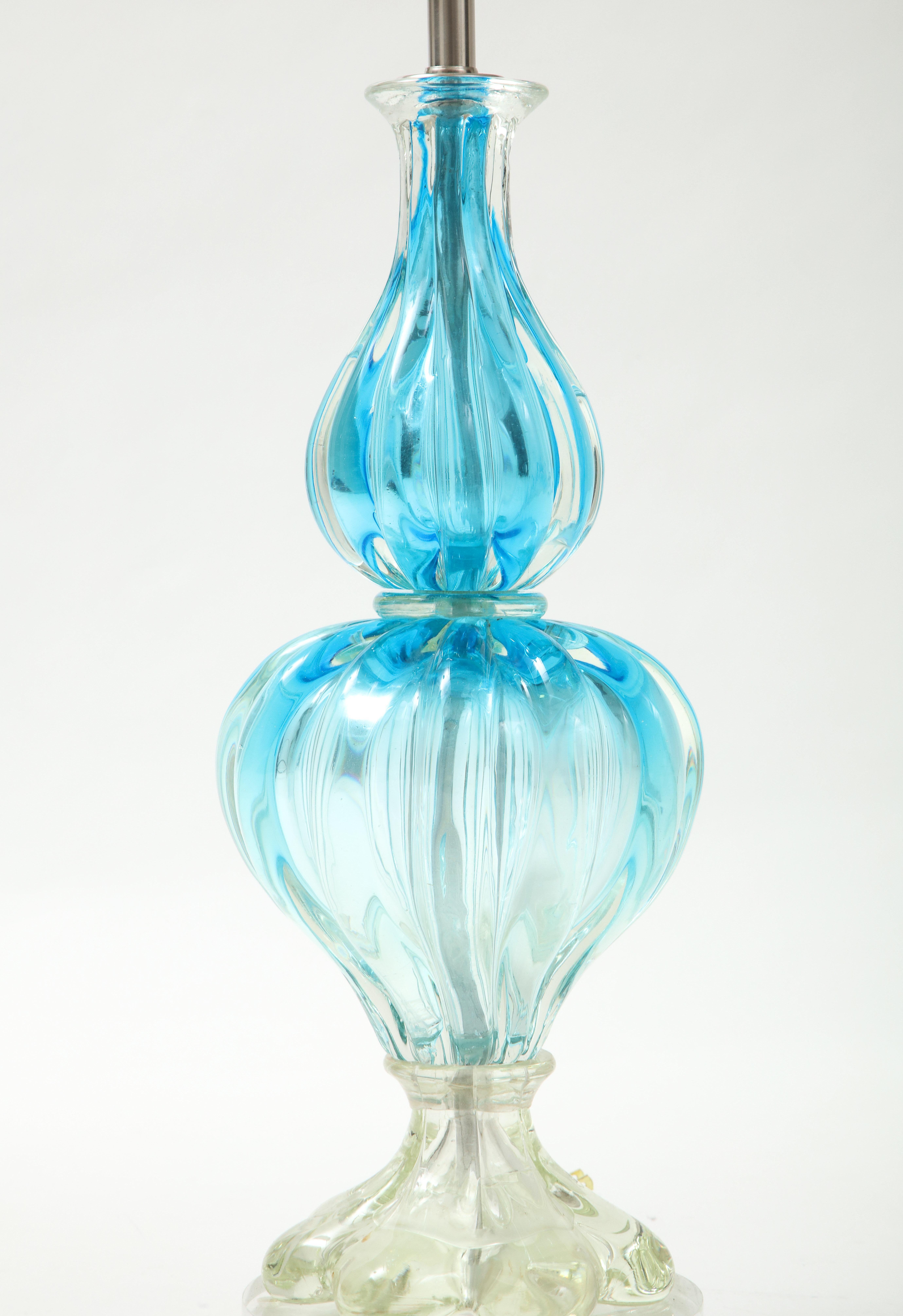 Seguso Ocean Blue, Clear Murano Lamps In Good Condition For Sale In New York, NY