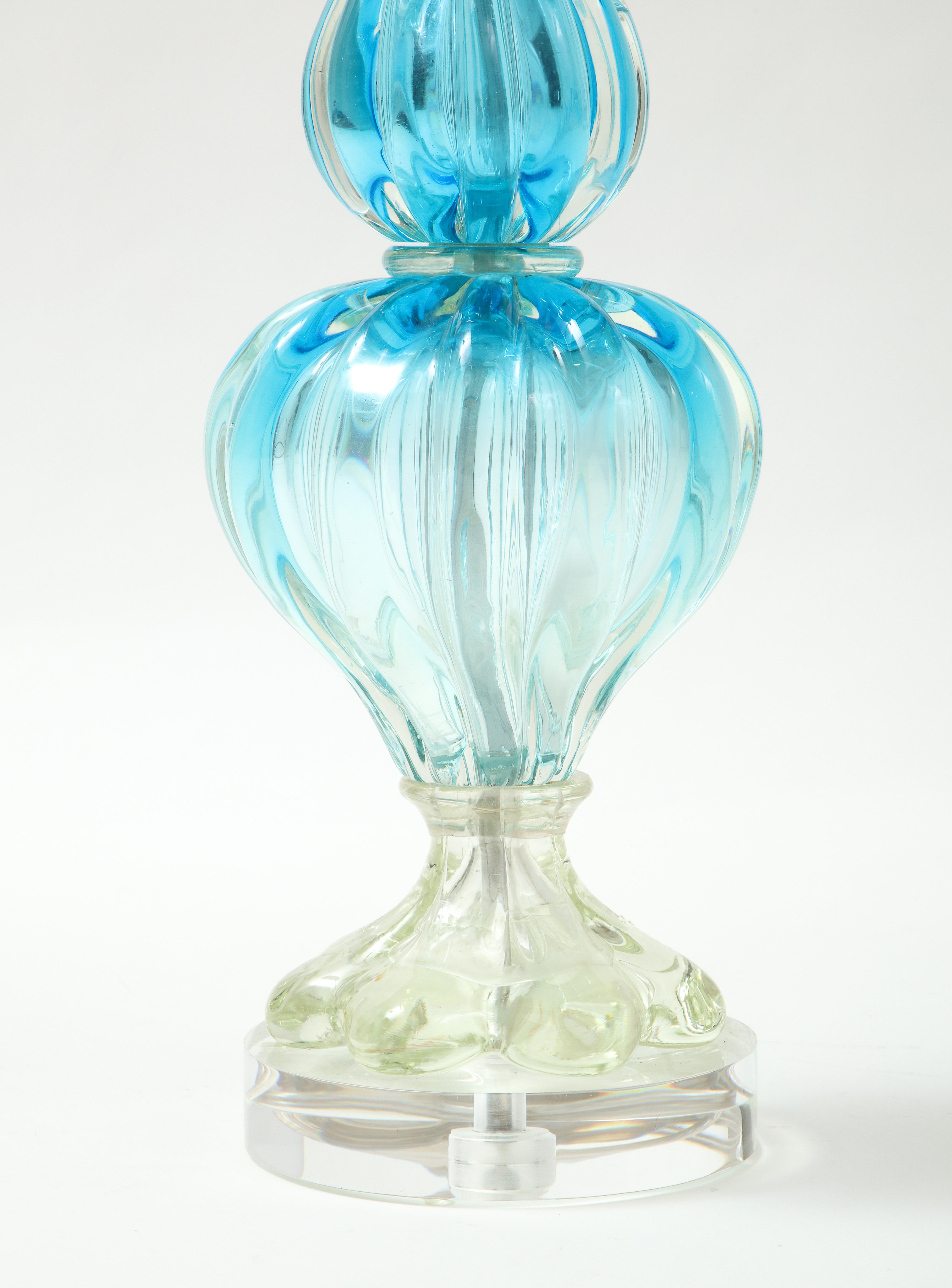 Seguso Ocean Blue, Clear Murano Lamps For Sale 1