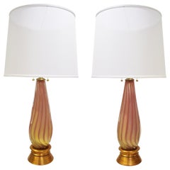 Seguso Pair of Exquisite Hand Blown Glass Table Lamps, 1950s