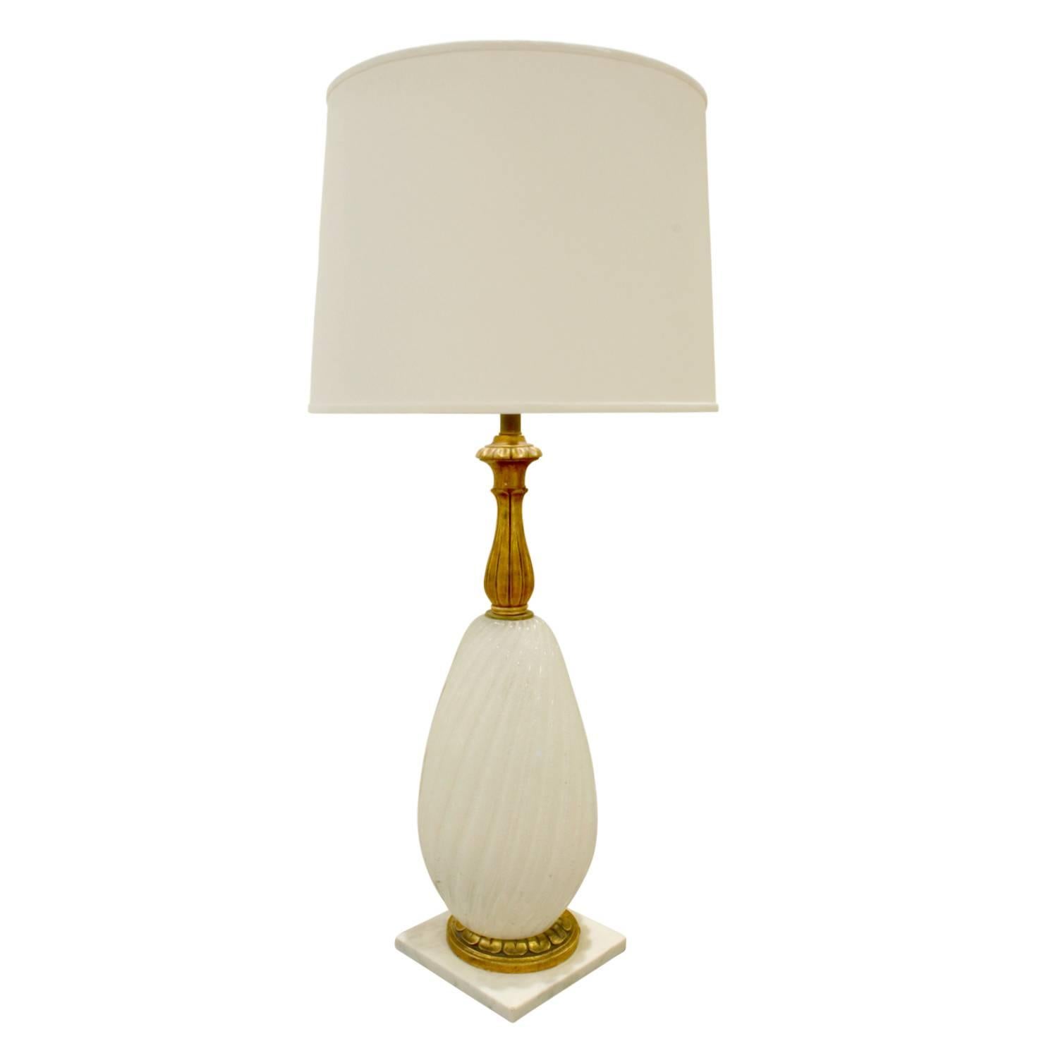 Mid-Century Modern Seguso Pair of Gilded Handblown Glass Table Lamps, 1950s For Sale