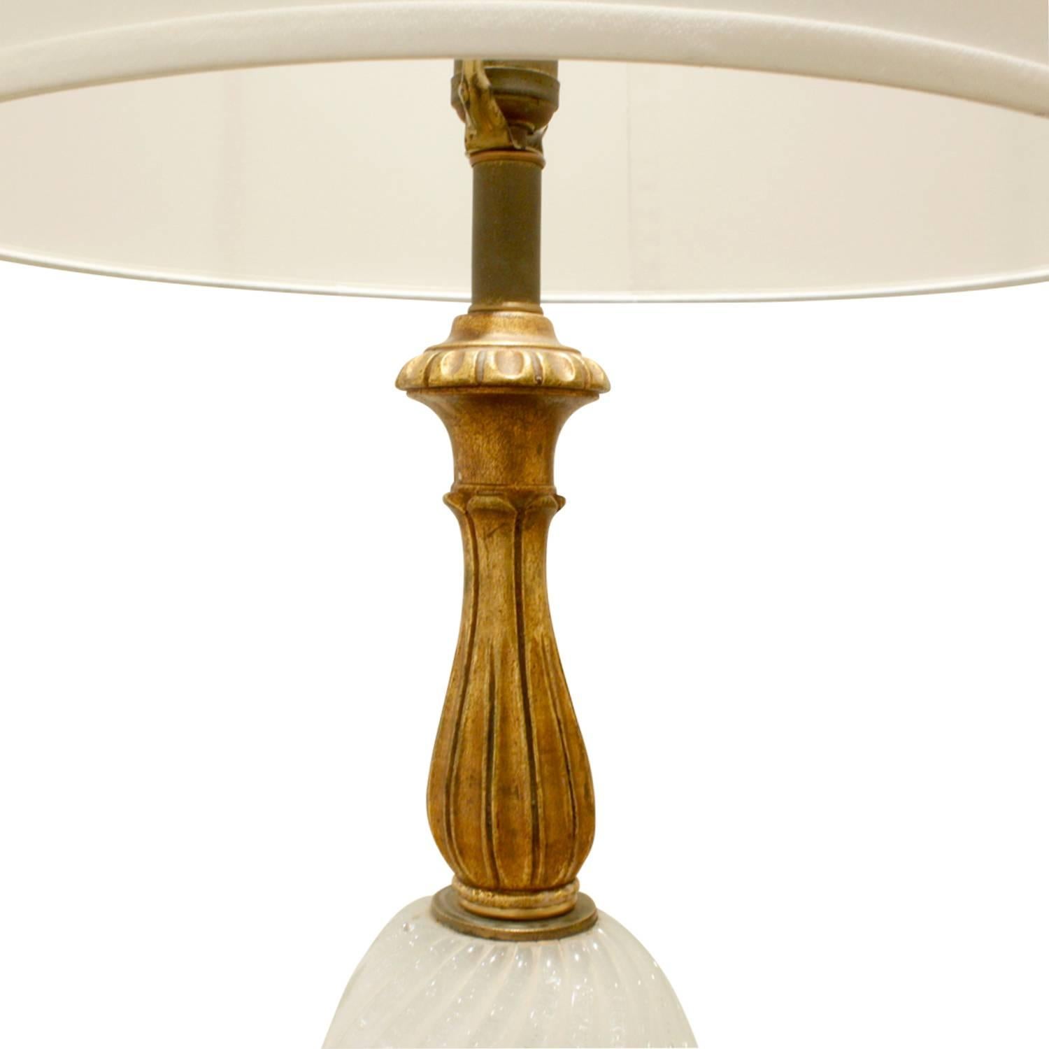 Hand-Crafted Seguso Pair of Gilded Handblown Glass Table Lamps, 1950s For Sale