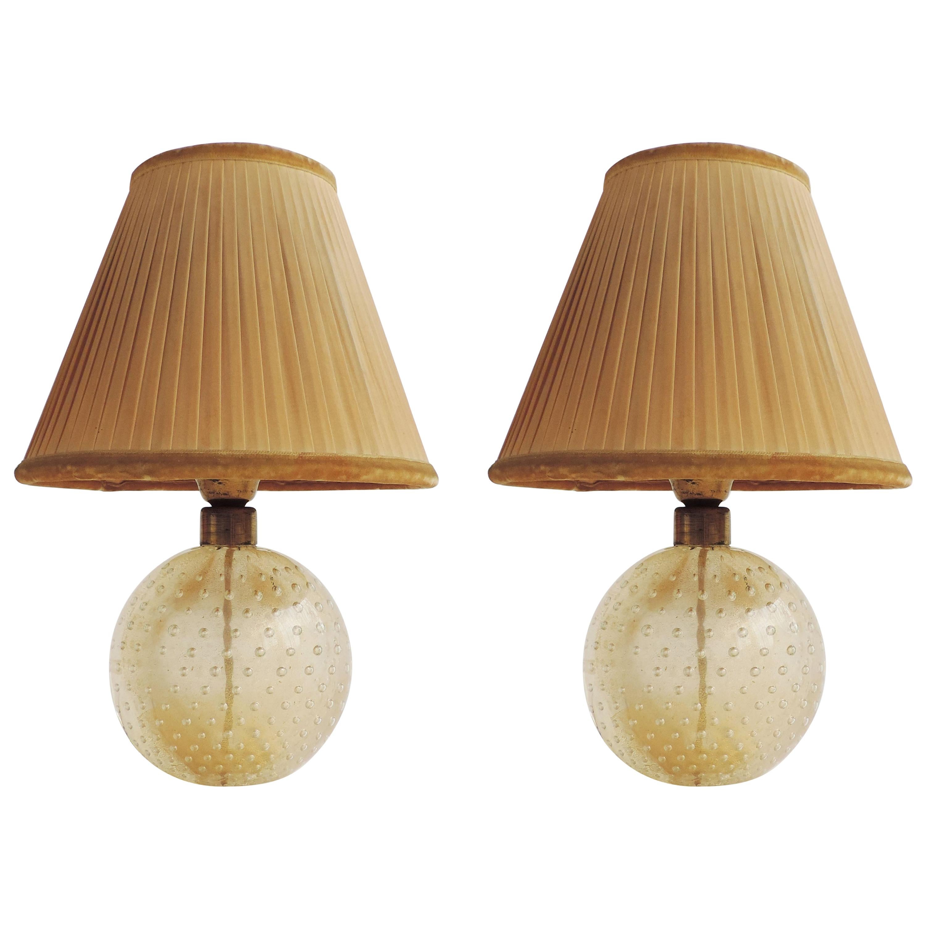 Seguso Pair of Murano Glass Table Lamps, Italy, 1940s