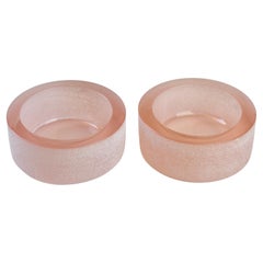 Seguso Pareja de cuencos o ceniceros redondos y gruesos de cristal de Murano "Scavo" rosa Años 80