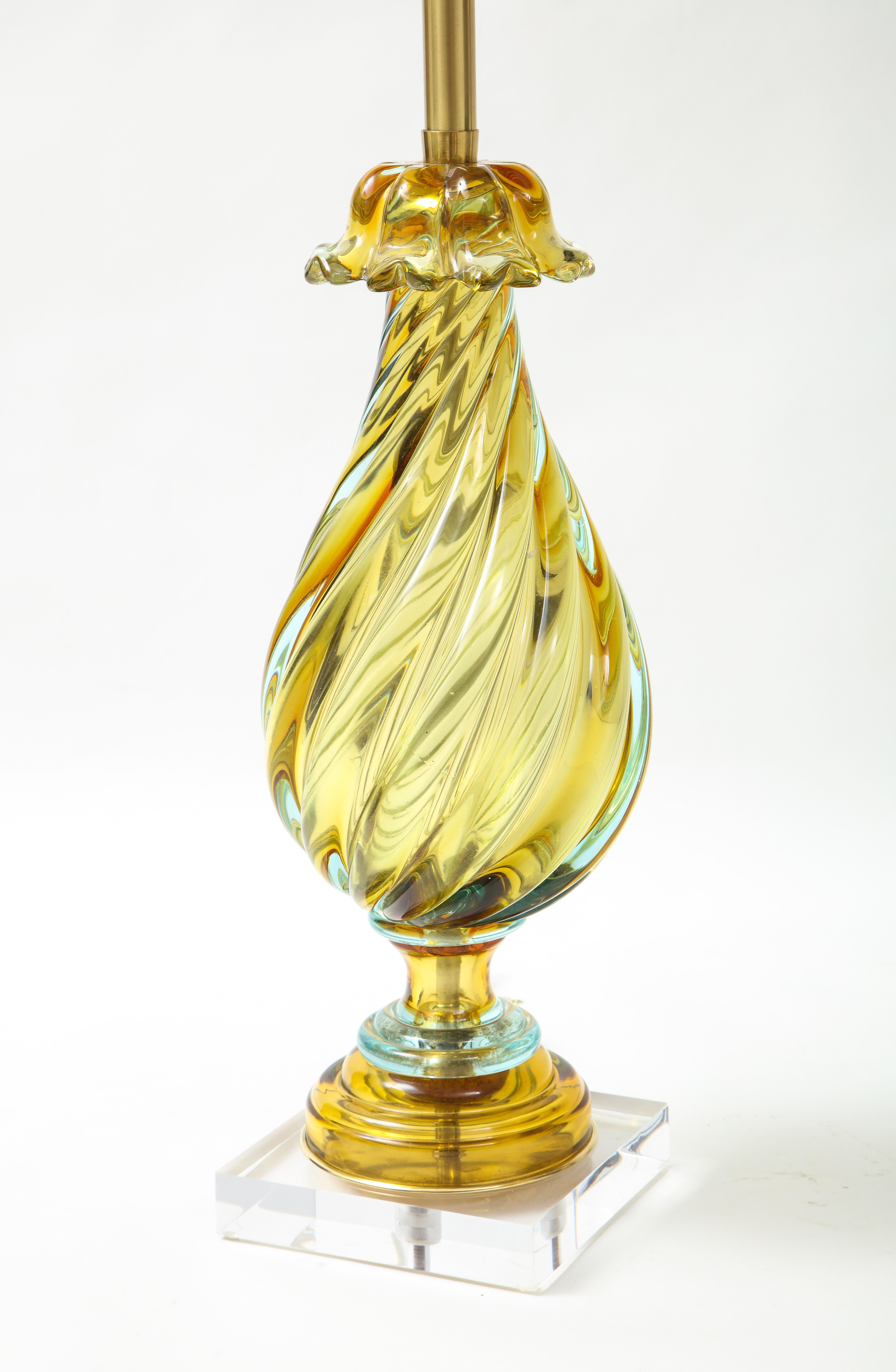 Mid-Century Modern Seguso Peidot Murano Glass Lamps