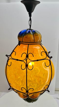 Seguso Pendant Lamp in Cage Fixture Murano Glass, 1950s