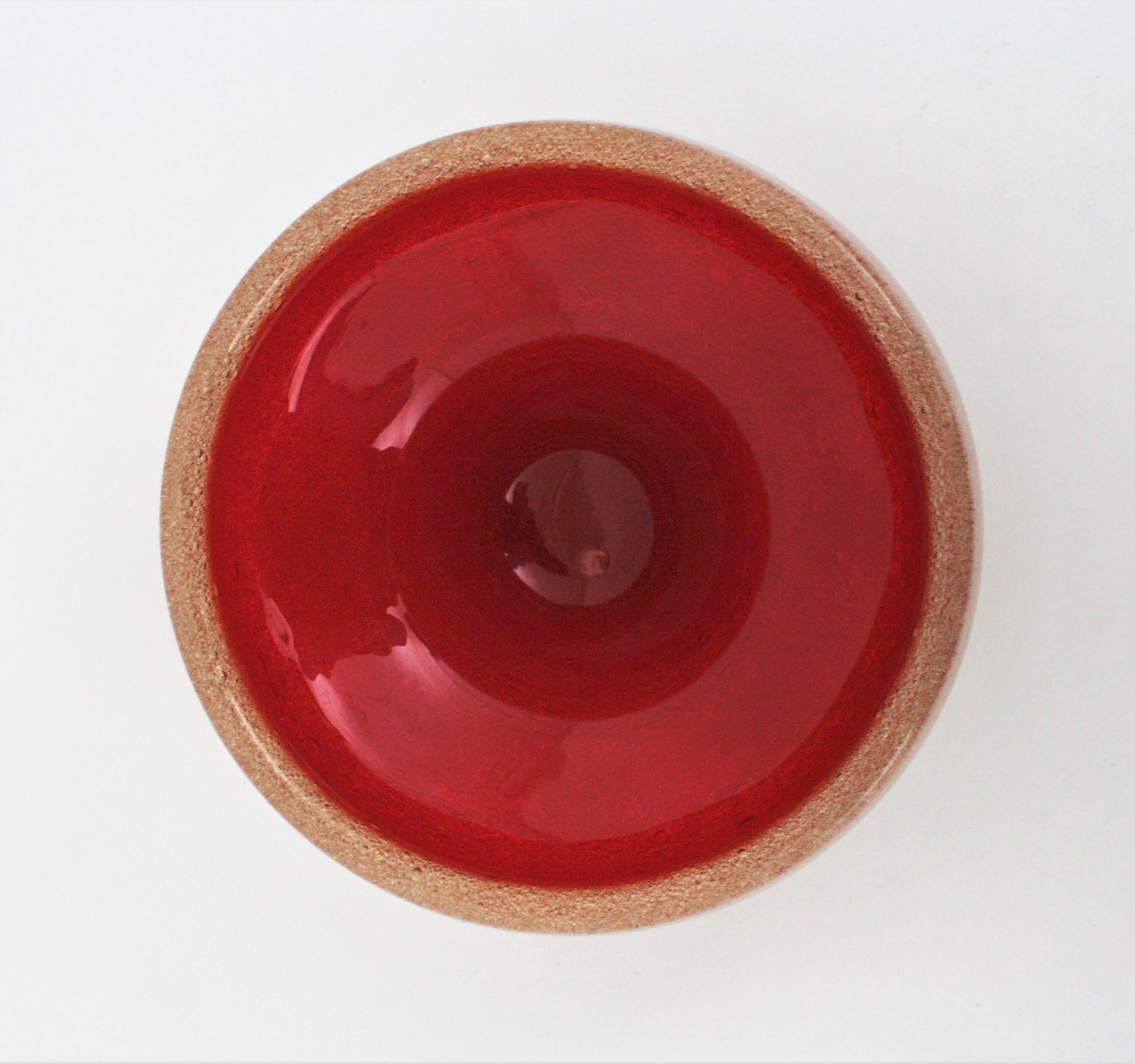 Seguso Red White Pulegoso Murano Glass Centerpiece Bowl, 1950s For Sale 7