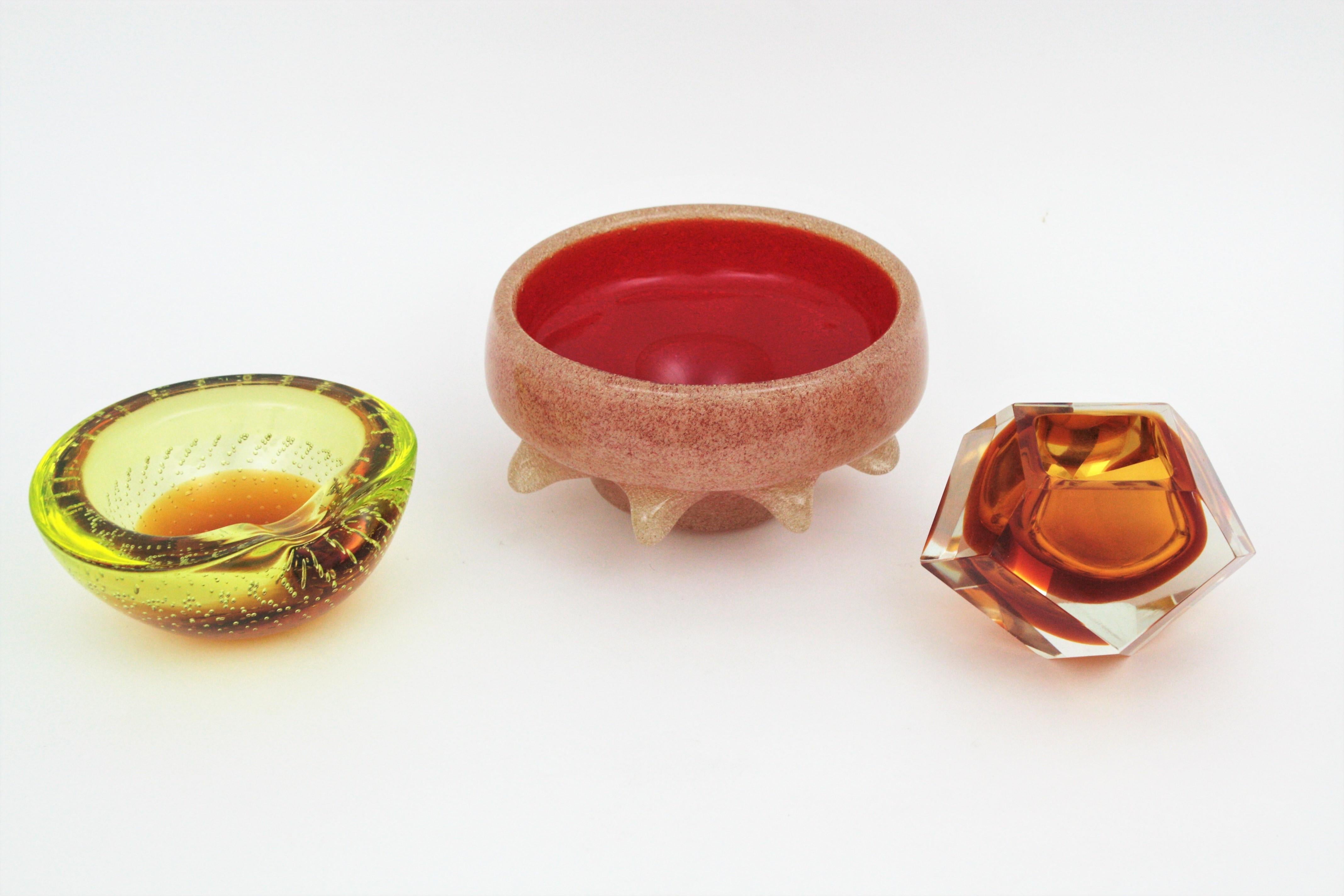 Seguso Murano Red White Pulegoso Pulled Centerpiece Bowl, 1950s en vente 8