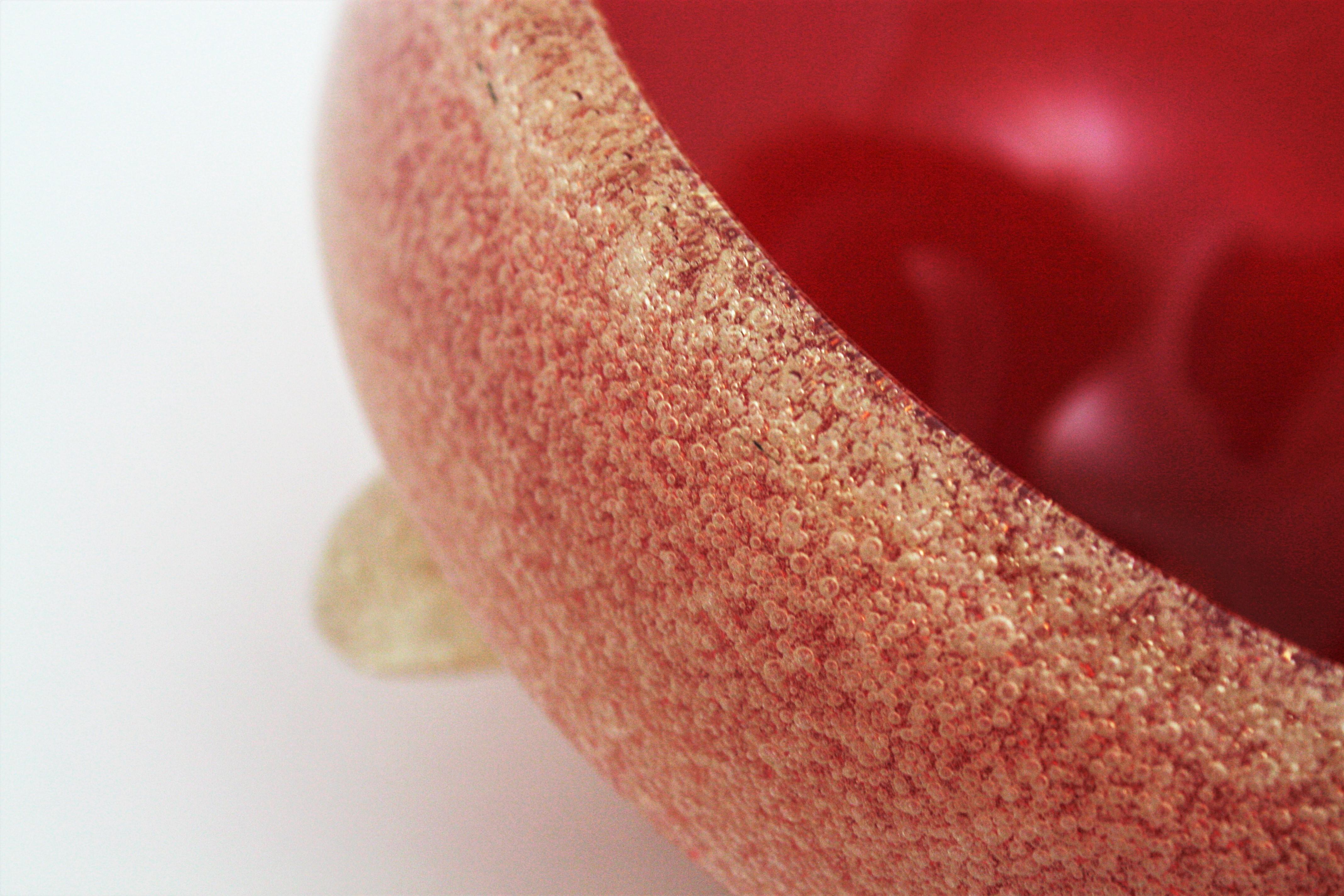 Seguso Murano Red White Pulegoso Pulled Centerpiece Bowl, 1950s Bon état - En vente à Barcelona, ES