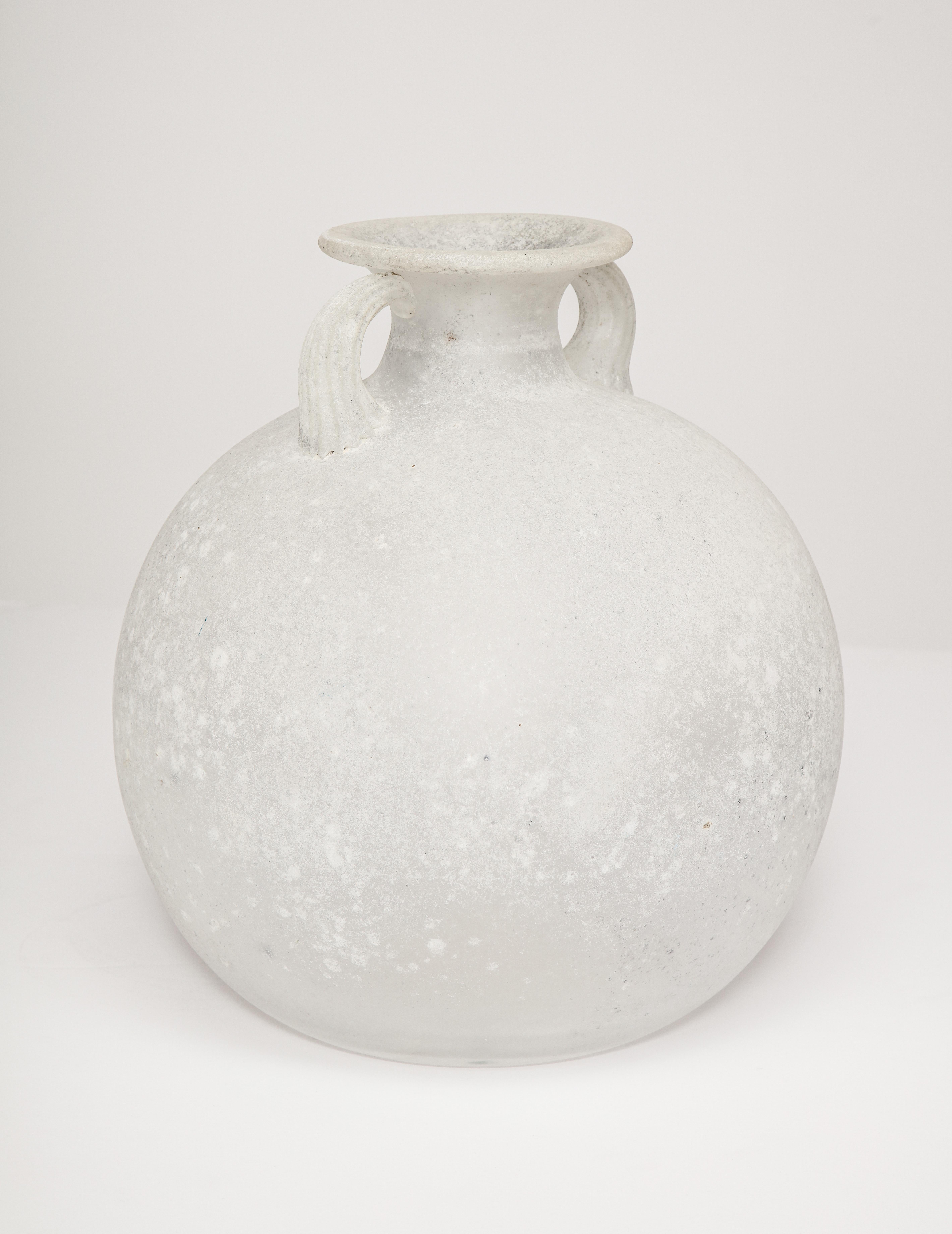 European Seguso Scavo Corroso Vase with Handles