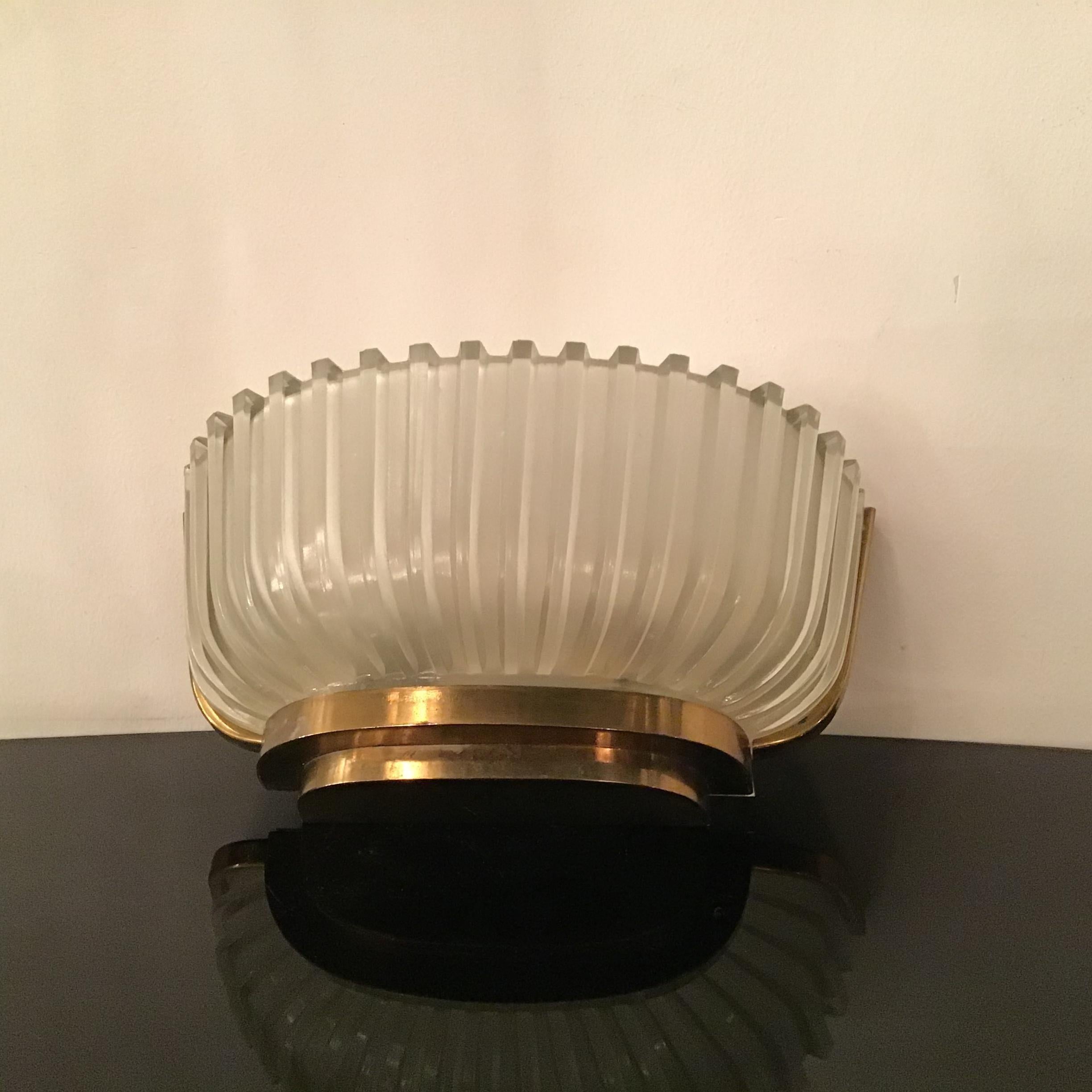 Seguso Sconces Brass Glass 1930 Italy For Sale 6