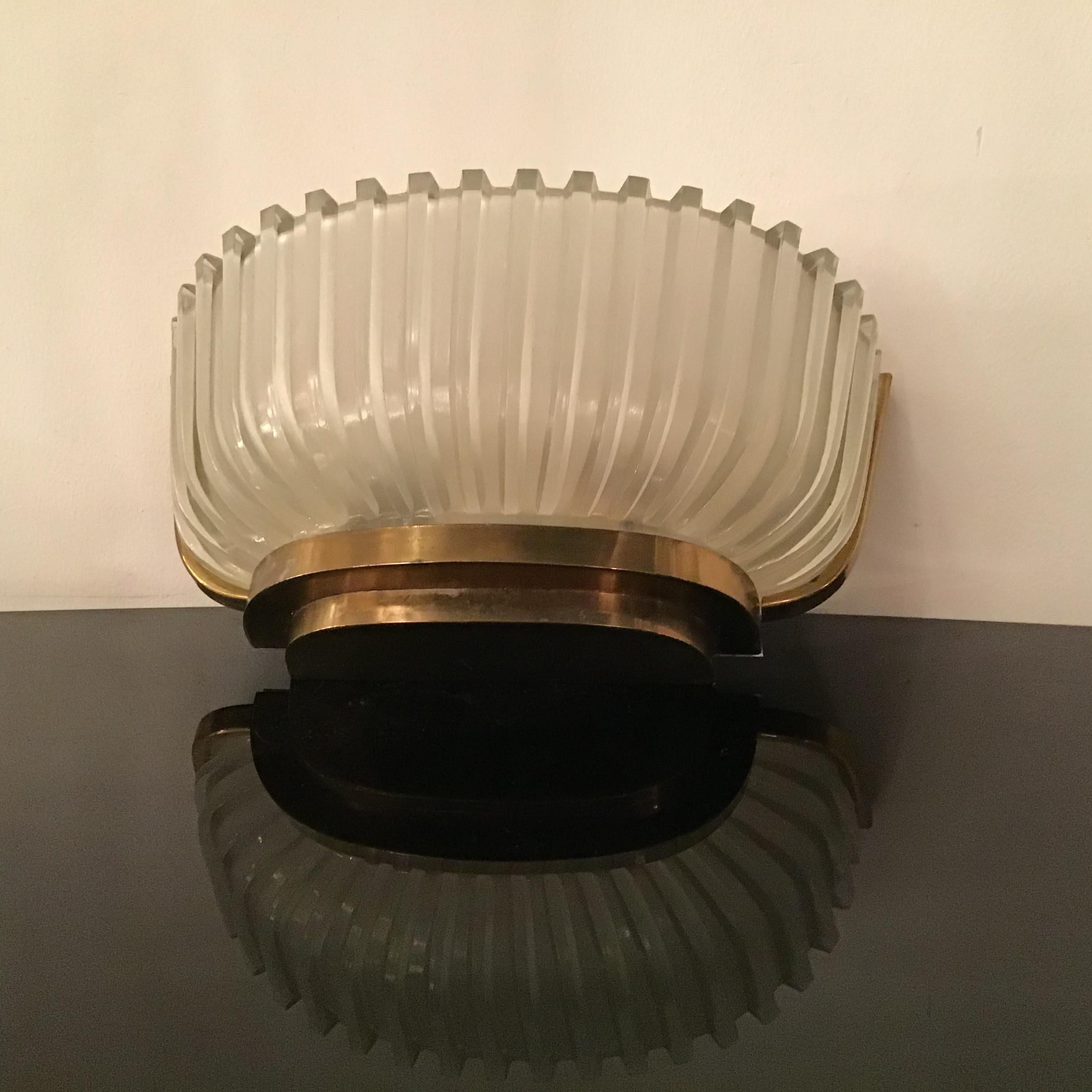 Seguso Sconces Brass Glass 1930 Italy For Sale 9