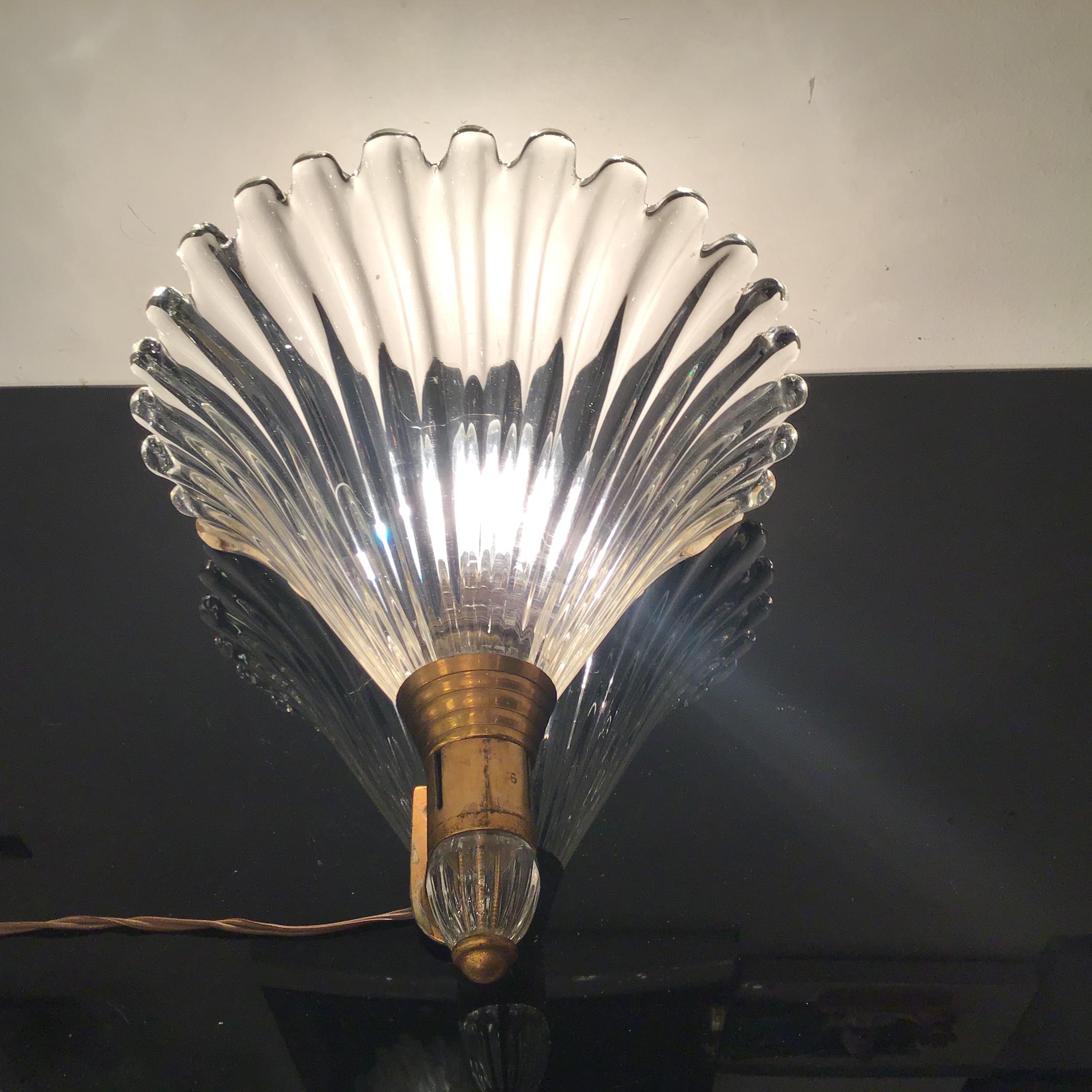 Seguso Sconce Brass Murano Glass 1930 Italy For Sale 5