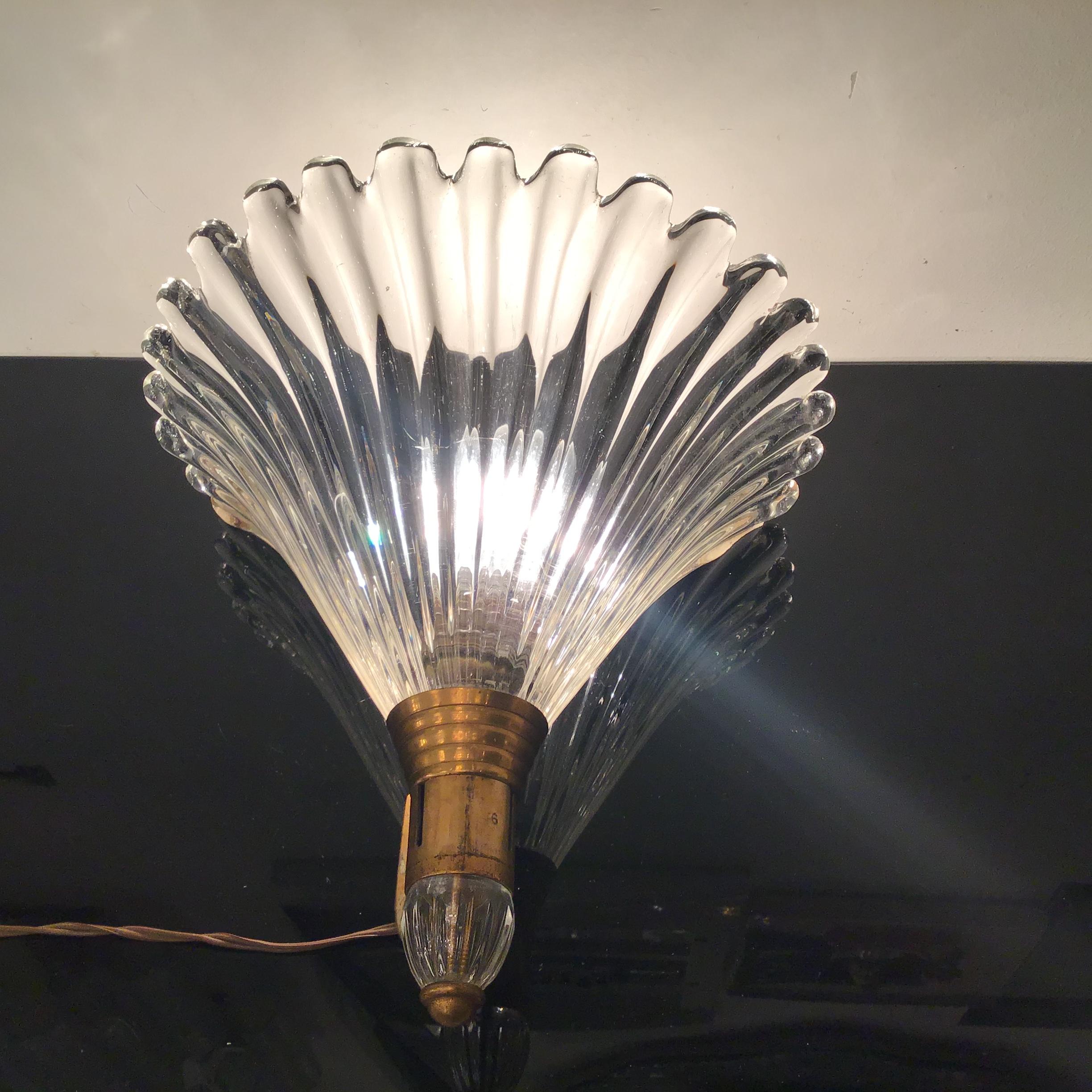 Seguso Sconce Brass Murano Glass 1930 Italy For Sale 10