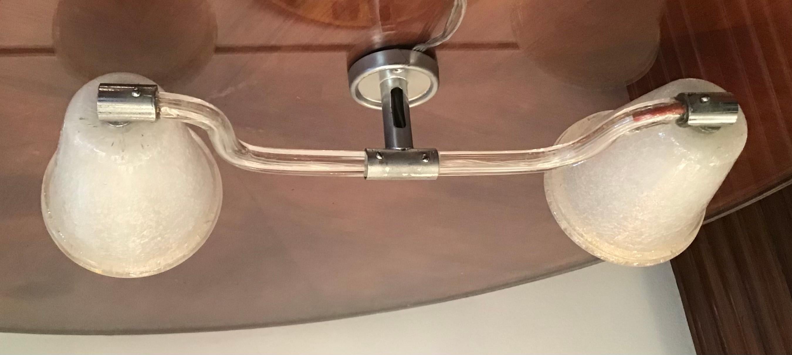 Italian Seguso Sconce Two Light Metal Crome Murano Glass, 1960, Italy For Sale