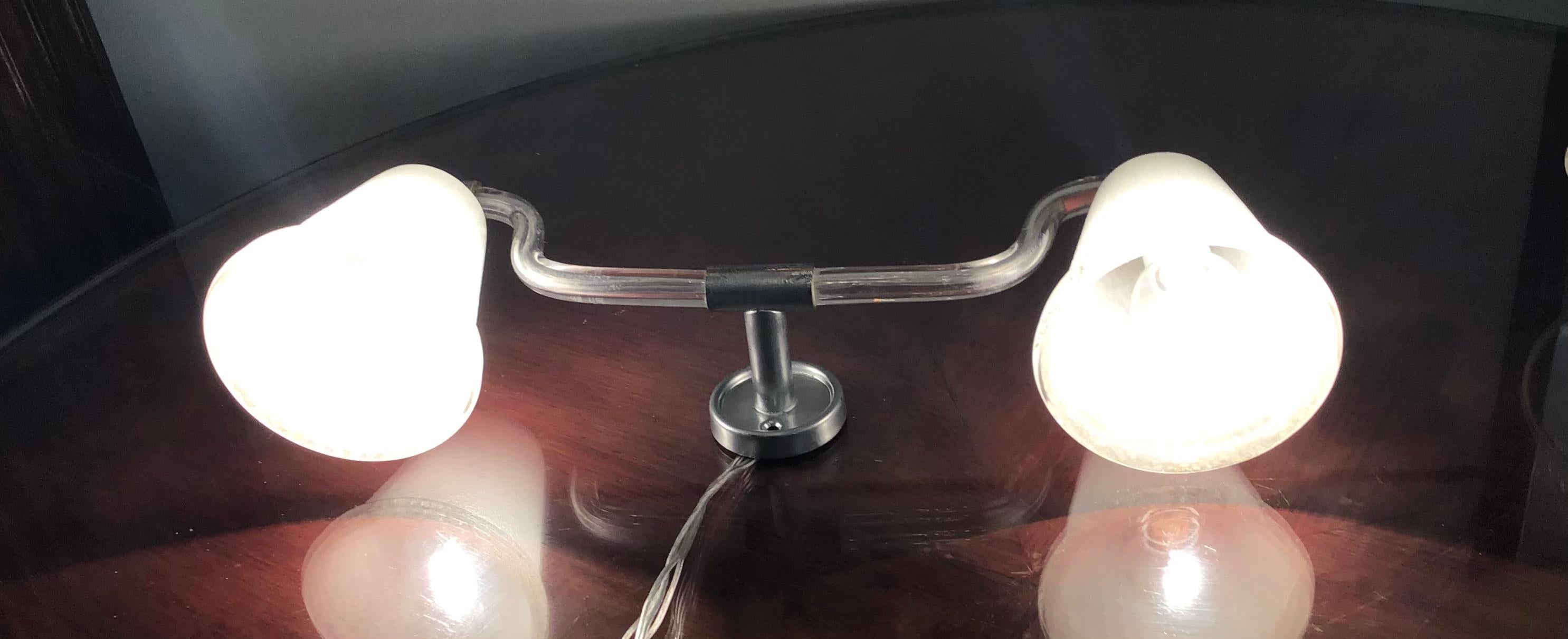 Seguso Sconce Two Light Metal Crome Murano Glass, 1960, Italy For Sale 1